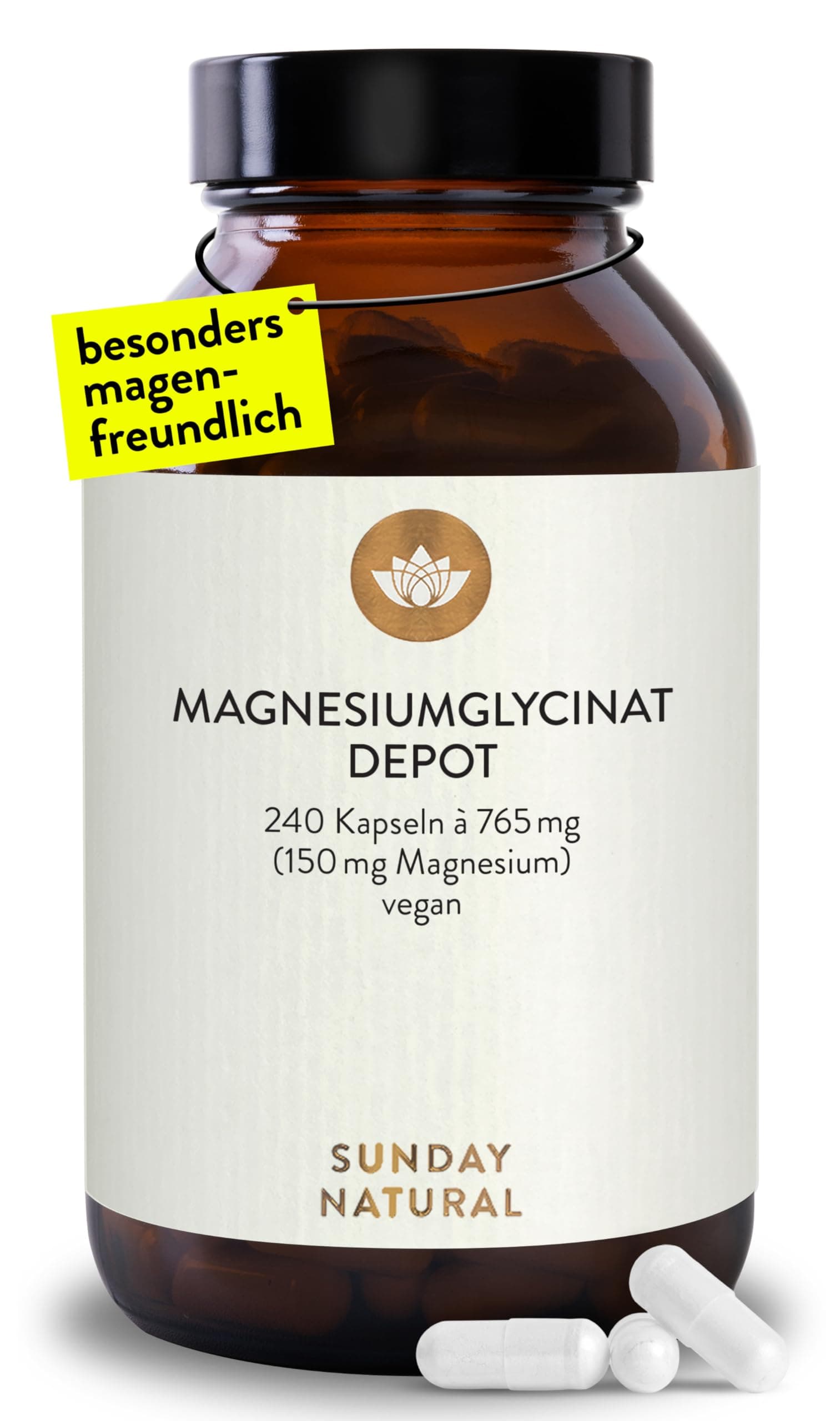 SUNDAY NATURAL® Magnesium Bisglycinat - 240 Kapseln - 300mg reines Magnesium pro Tagesdosis - Depot Magnesiumglycinat als organisches Aminosäurechelat - Laborgeprüft, vegan