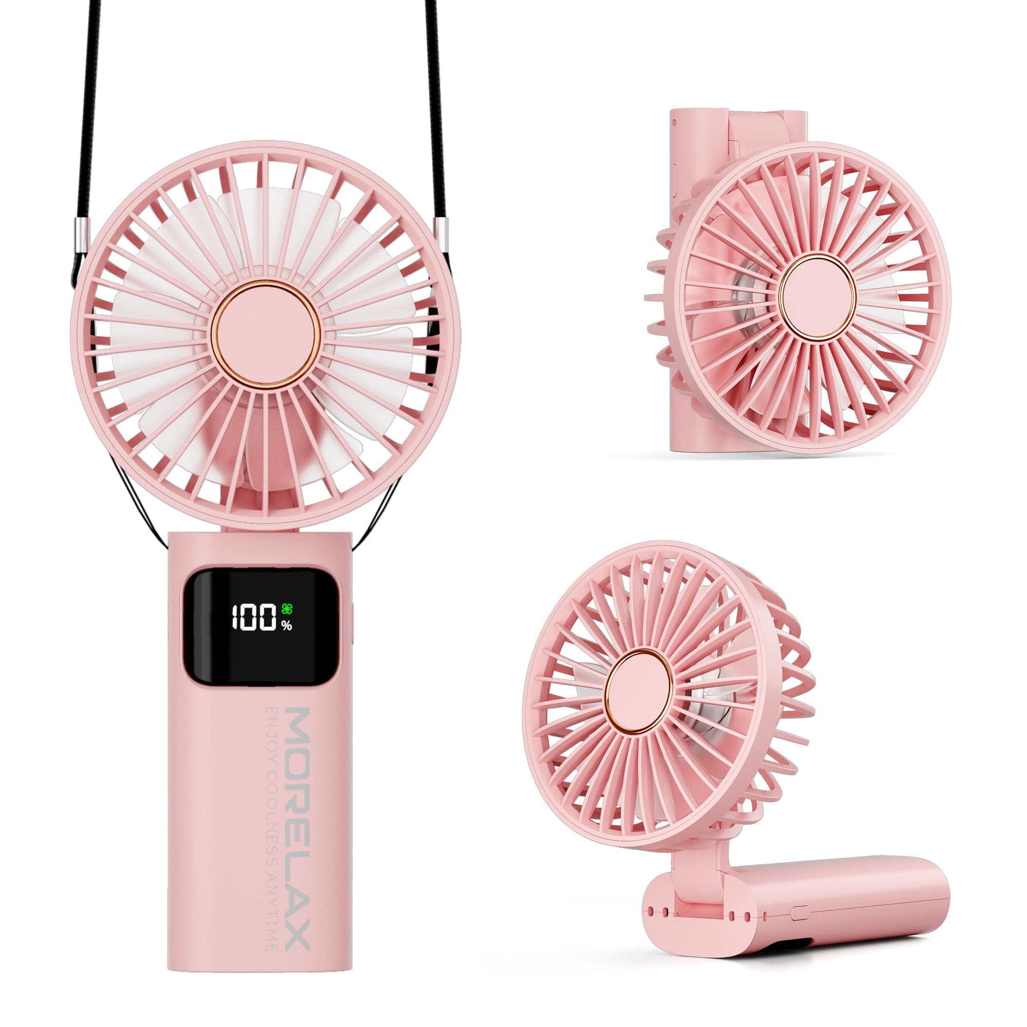 Ventilateur à Main, Mini Ventilateur Portatif, 5200mAh Rechargeable, Petit Ventilateurs de Poche Avec 6 Vitesses, 180° Ventileur USB Pliable pour la Maison, le Bureau, l'Ecole, l'Extérieur , Rose