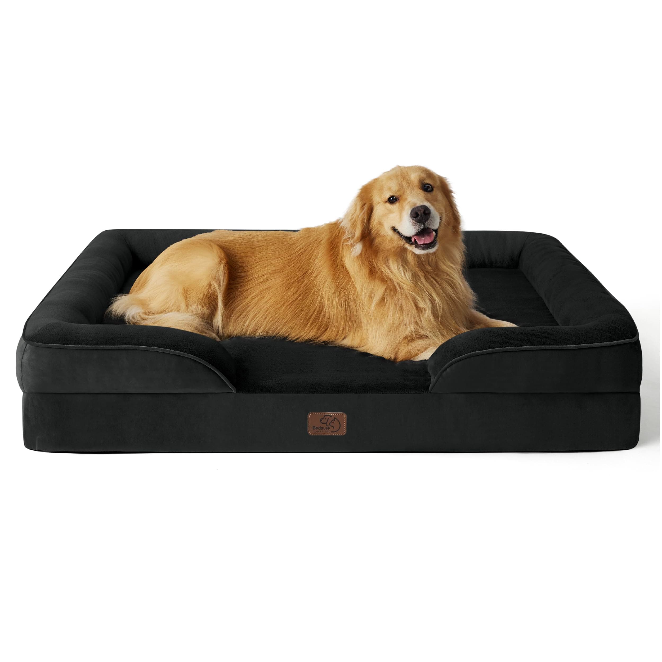 Bedsure Sofá Perro Ortopédica Grande - Cama Perro Desenfundable y Lavable, Colchon Perro con Forro Impermeable y Espuma Viscoelastica, Negro, XL-Plus