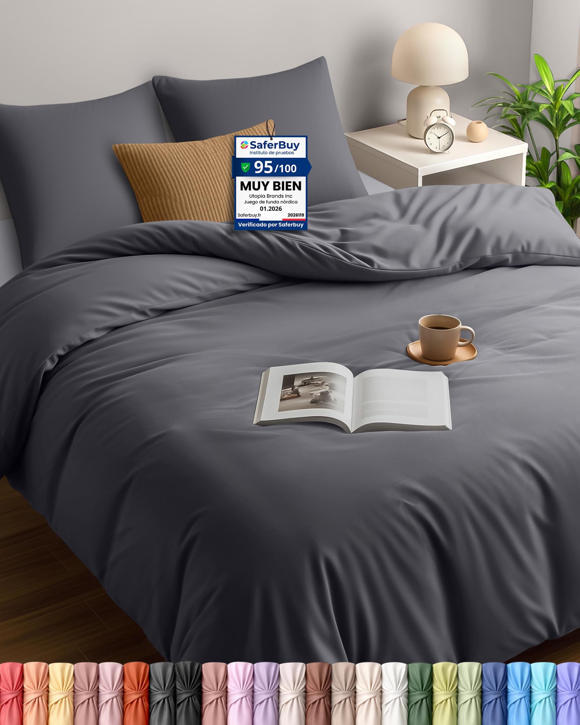 Utopia Bedding Funda Nordica Cama 105 - Microfibra Juego de Funda de Edredon 200x220 cm y 2 Fundas de Almohada 80x80 cm (Gris)
