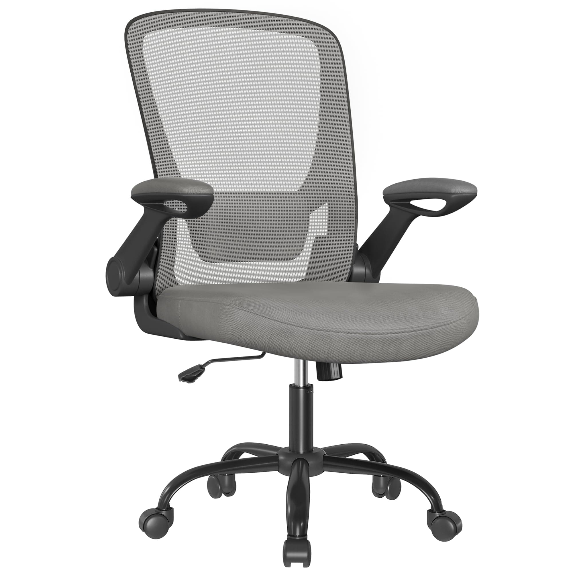 SONGMICS Silla de Oficina, Silla de Escritorio de Malla, Silla Giratoria Ergonómica, Soporte Lumbar, Oscilante, Asiento de 53 cm, Apoyabrazos Abatibles, Gris Pizarra OBN037G01