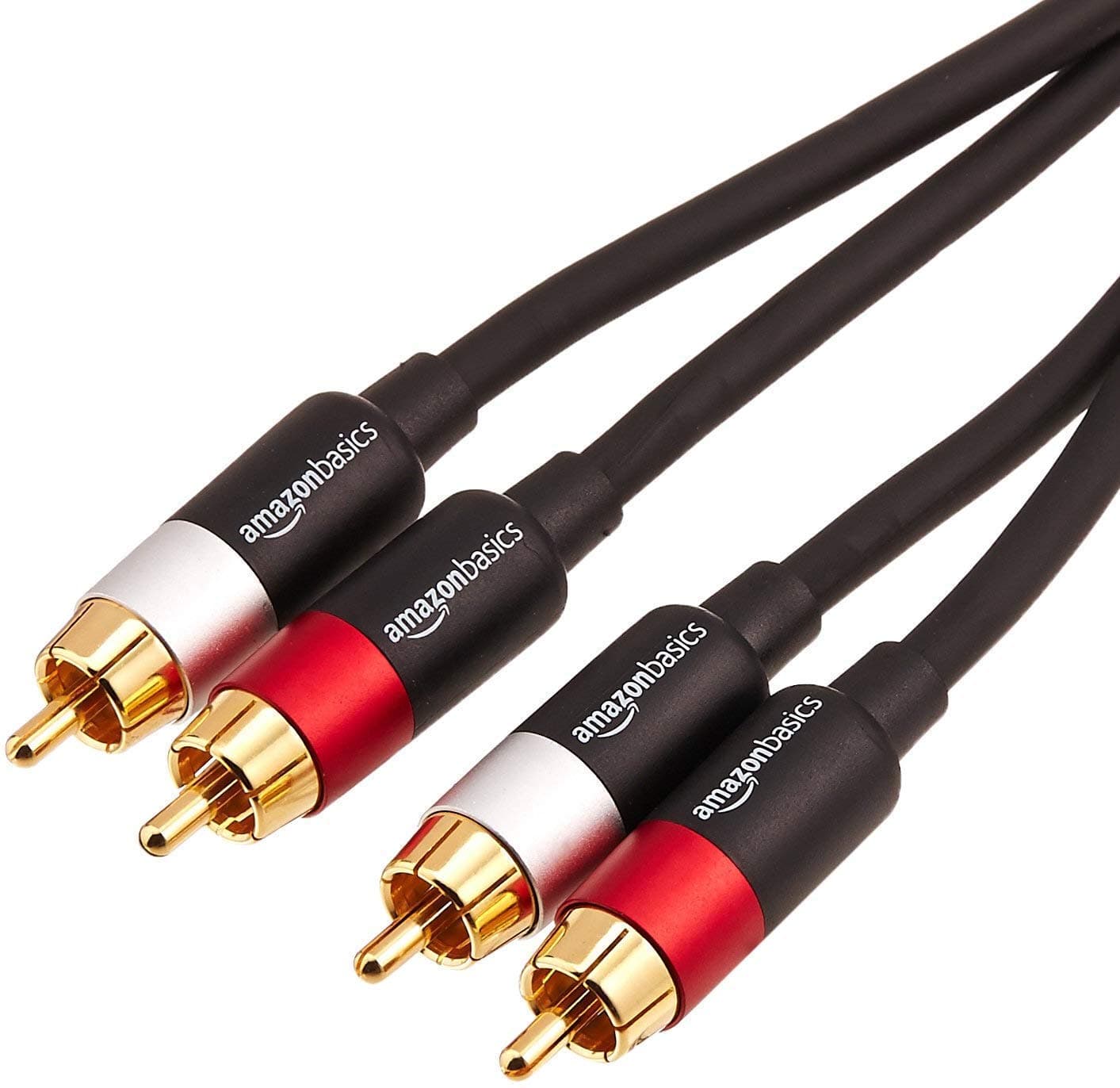 Amazon Basics 2 cavi audio RCA per amplificatori, diffusori attivi o subwoofer, con connettori placcati oro, 2.4 m, nero
