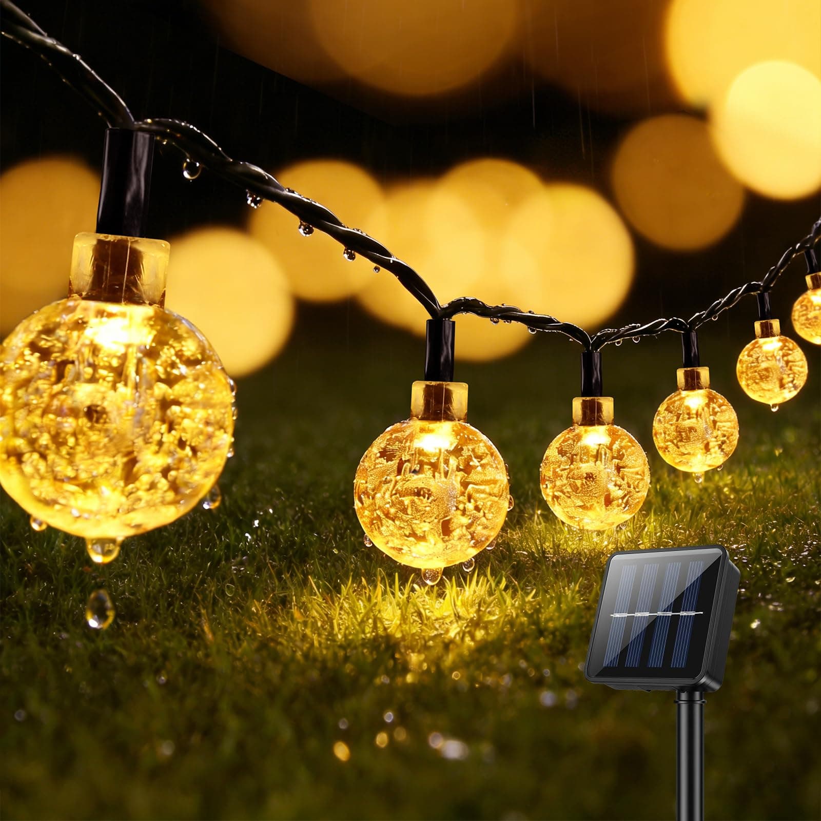 Suright Guirnaldas Luces Exterior Solar, 13M 60 LEDs Luces Solares LED Exterior Jardin, 8 Modos con Memoria, IP65 Impermeable, Luz Solar para Jardín Terraza Balcón Boda Fiesta, Cálido Blanco