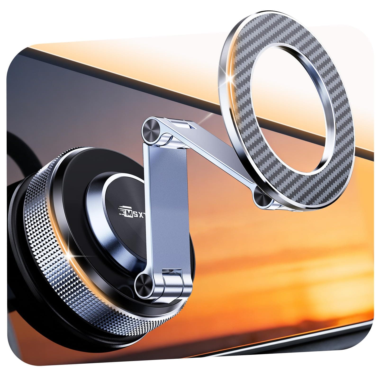 MSXTTLY Support Téléphone Voiture – Vmag S3 Adaptateur Magnets Puissants & Longue en Alliage, Support Téléphone Portable pour iPhone 17 Pro Max, iPhone 16 Pro Max et Android (avec Anneau Magnétique)