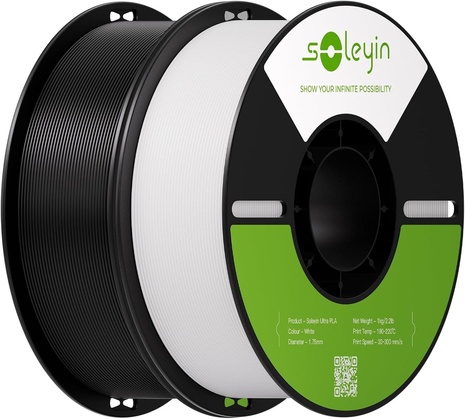 Creality SOLEYIN Filamento PLA Ultra de 1,75 mm, verde, para impresora 3D, 30-300 mm/s, para la mayoría de impresoras 3D Creality Ender-3 K1C K2 SE,2kg(blanco&negro)