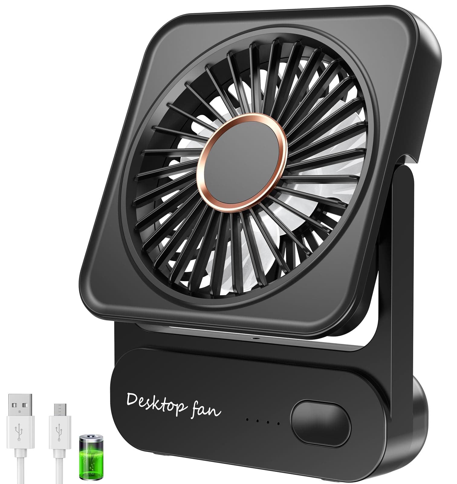 Ajgvq Ventilateur de Bureau, Rechargeable 4000mAh (12h Autonomie), Mini Ventilateur Silencieux 3 Vitesses, 135° Inclinable, Puissant sans Vibrations,Ventilateur USB pour Maison/Bureau/Voyage