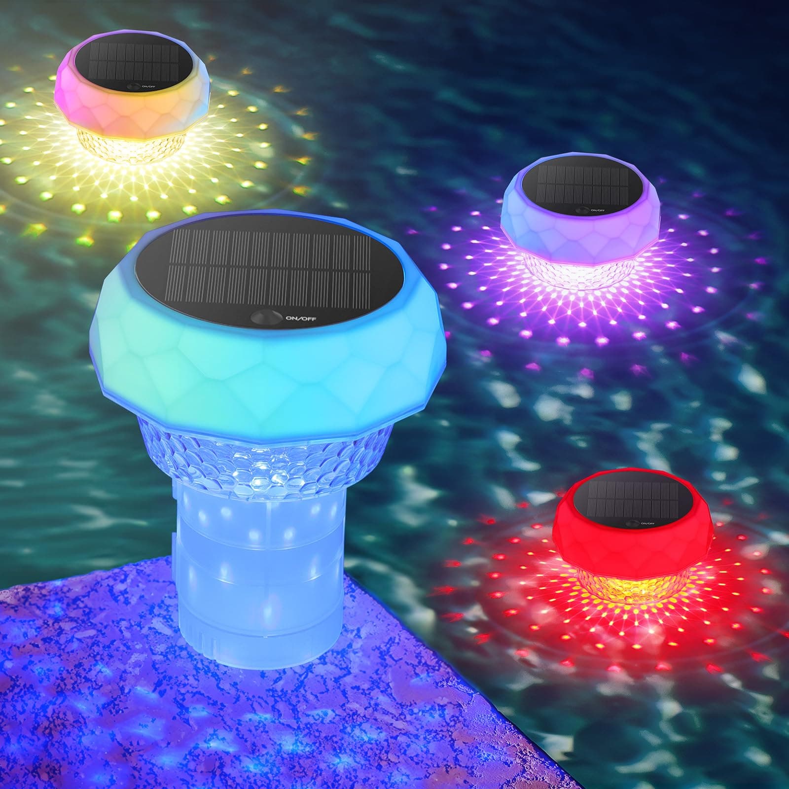 DoXtreme Luces de Piscina Led Sumergibles Solares con RGB Cambio de Color, Solar Pool Light Mando a RF Distancia con Contenedor Limpieza,Luz Piscina Sumergible Decoración de Jardín y Piscinas, 1 Pack