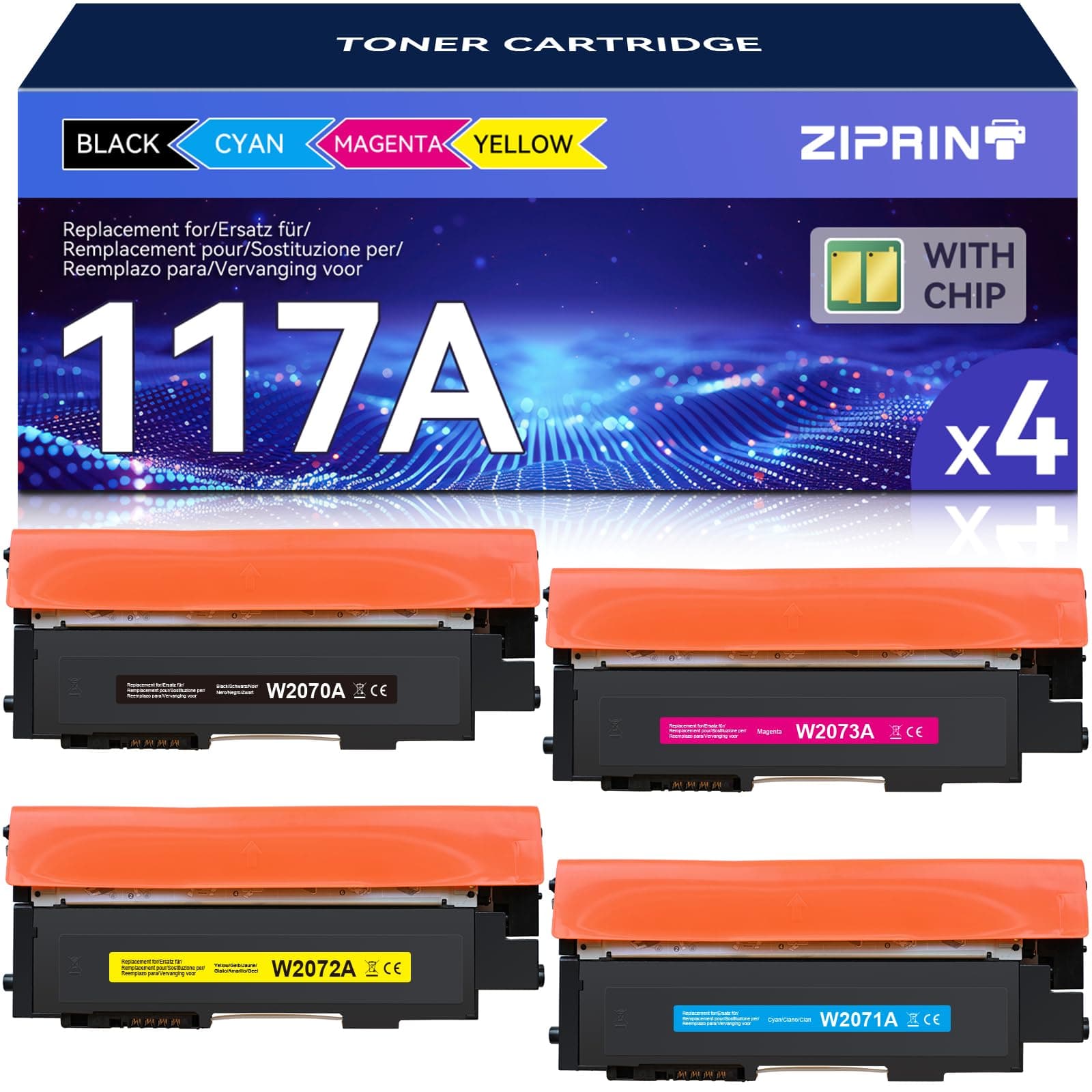 ZIPRINT 117A toner per HP 117A compatibile per Color Laser MFP 178nw 178nwg | Compatibile per HP Color Laser MFP 179fnw 179fwg 150nw 150a W2070A W2071A W2072A W2073A (Nero Ciano Giallo Magenta, 4-Pack)