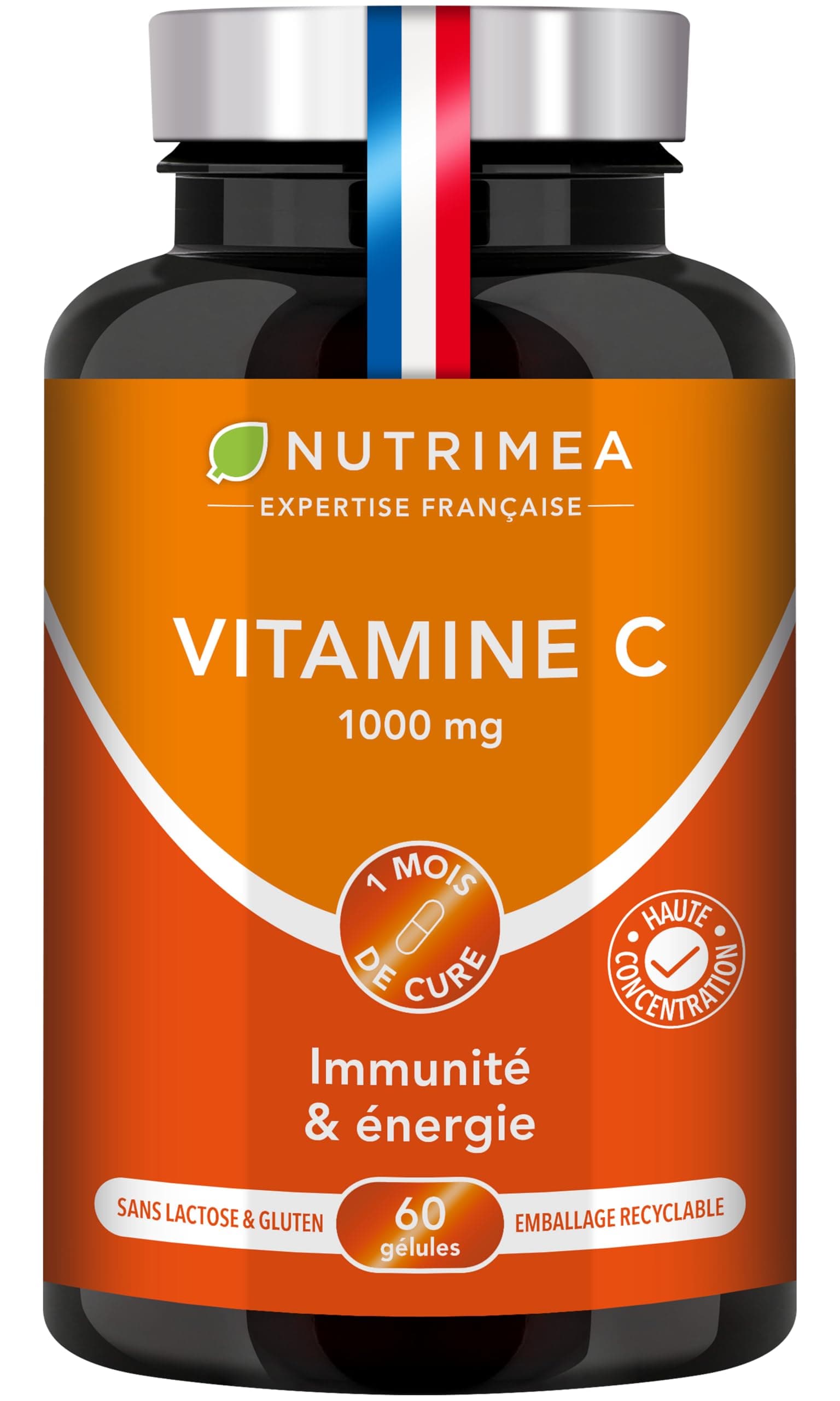 VITAMINE C - Ascorbate de Calcium 1000 mg - 100% Pure - 1250% des VRN - Energie, Vitalité & Défense Immunitaire - 60 Gélules Vegan - Fabriqué en France - Nutrimea