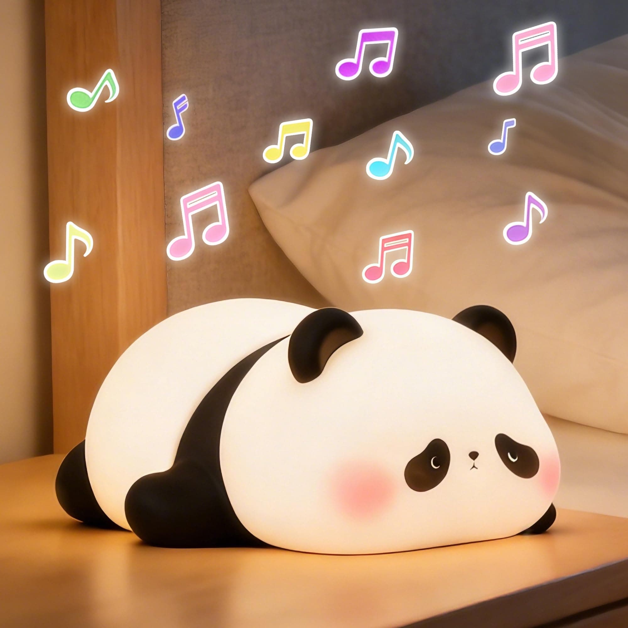 FAMIDUO Luce Notturna Bambini Panda - Rumore Bianco, 4 Suoni Rilassanti per Dormire, Lampada da Comodino Silicone con Timer, Dimmerabile, Regalo Simpatico a Forma di Panda per Bambini,Maschi e Femmine