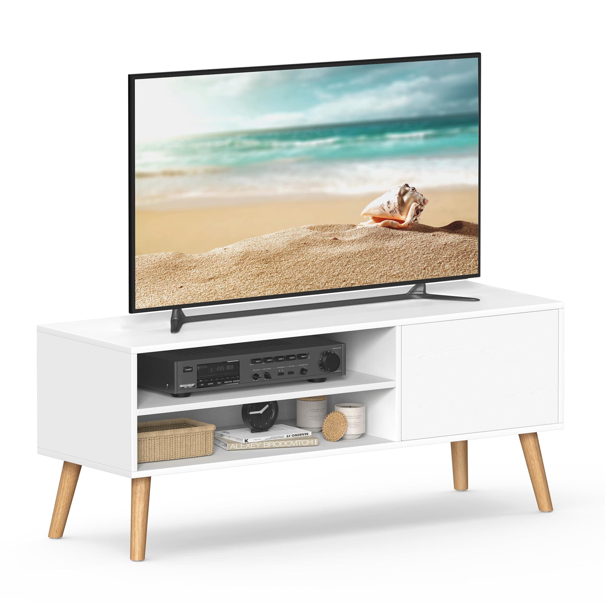 VASAGLE TV-Schrank, Lowboard, Fernsehschrank für Fernseher bis zu 55 Zoll, 120 cm lang, Fernsehtisch, für Wohnzimmer, Industrie-Design, weiß LTV120T46