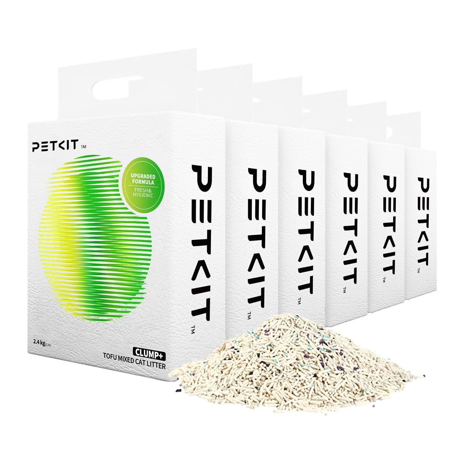 PETKIT Litière Mixte 5 en 1 pour Chats, Chasse d'eau,sans Odeur, avec Charbon Actif, Ultra Absorbante et à Séchage Rapide Litière Tofu pour Chats(6 Sacs,2.4kg/Sac)