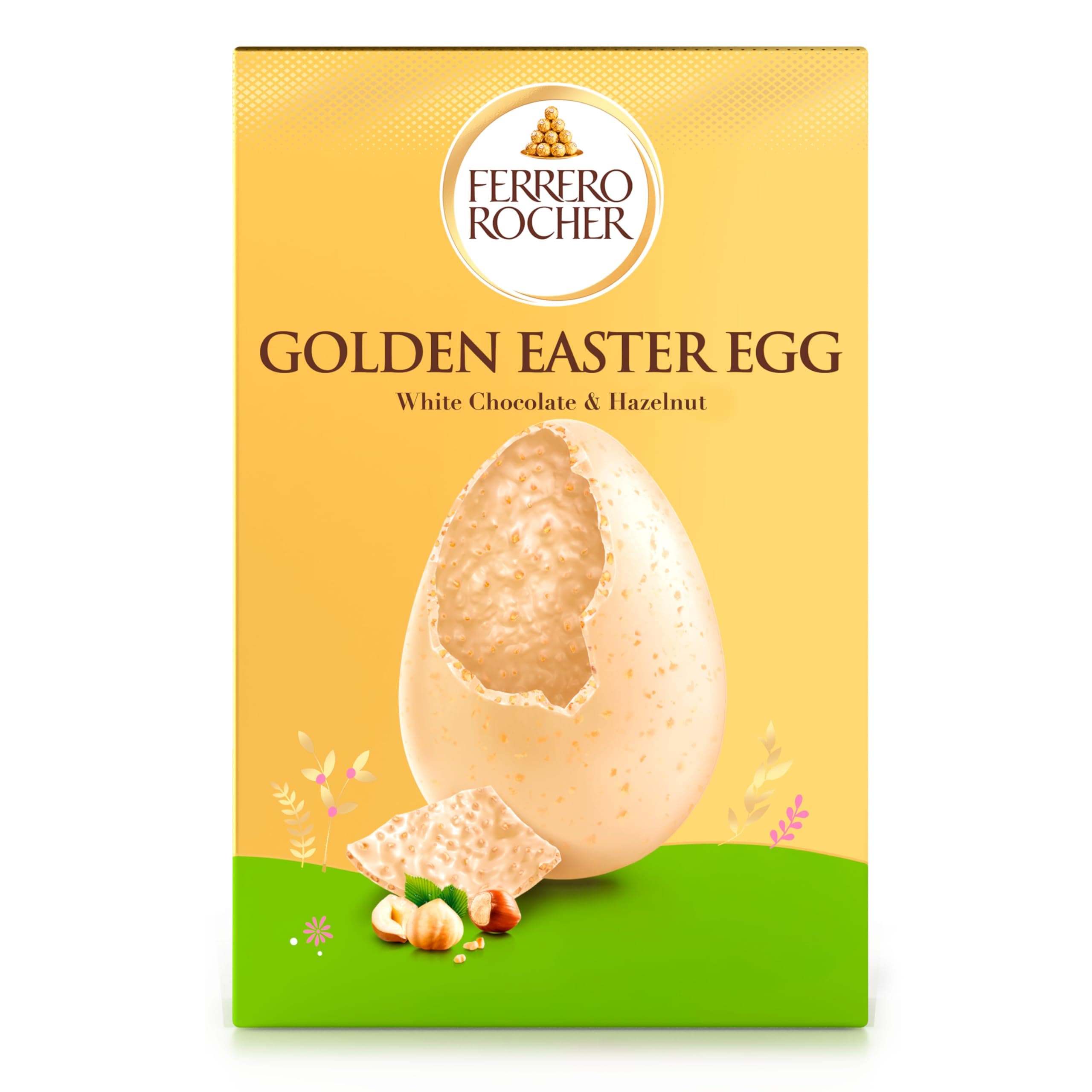 Ferrero Rocher - Uovo di Pasqua 2026 al Cioccolato Bianco con Granella di Nocciole, 6 Specialità Ferrero Rocher Incluse, Idea Regalo Pasqua, Confezione da 250 g