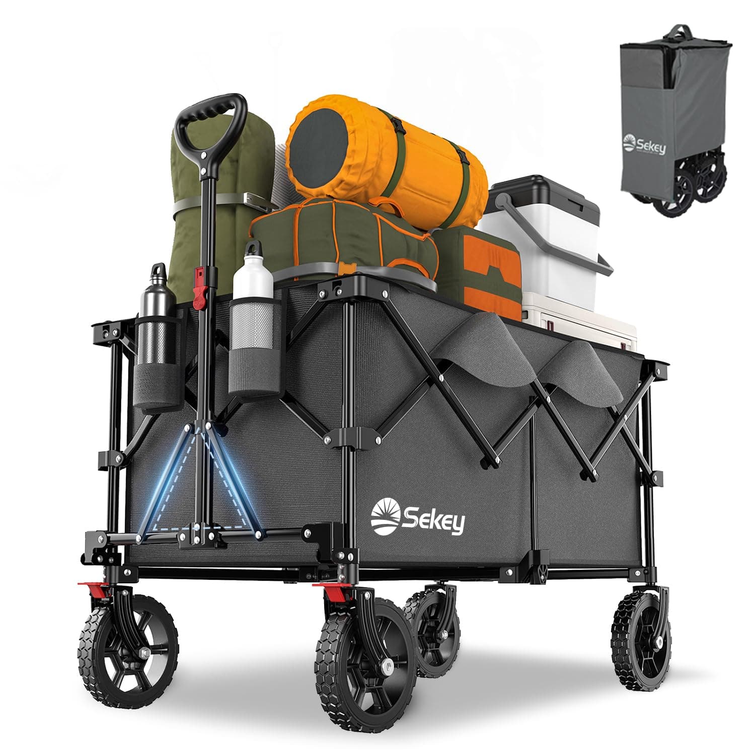 Sekey XXL Plus Carro Plegable con Rueda Frenos 200L 200KG, Carrito Transporte para Playa Camping Jardín, Patentado Plegable en Cuatro Direcciones SE4010, Antracita