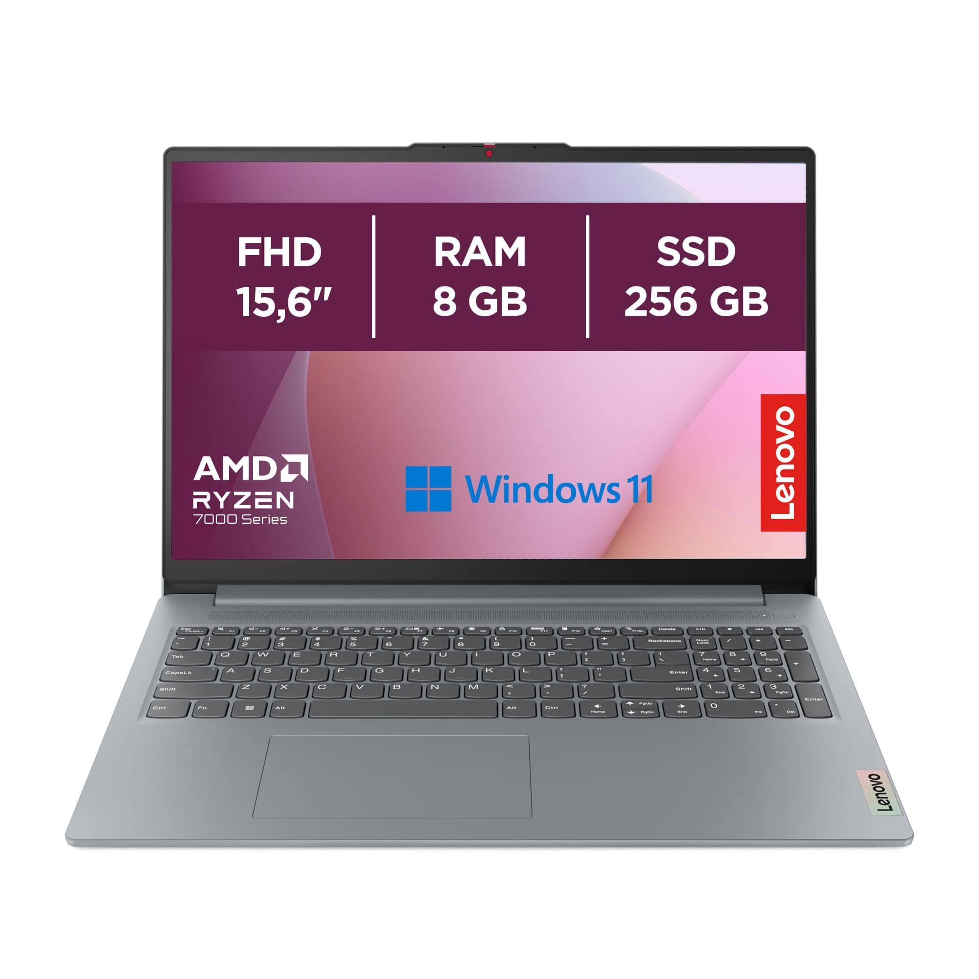 Lenovo IdeaPad Slim 3 Notebook 15,6” FHD (1920x1080), AMD Ryzen 3 7320U, RAM 8GB, 256GB SSD M.2, Grafica Integrata AMD Radeon 610M, WiFi 6, Windows 11 - Arctic Grey
