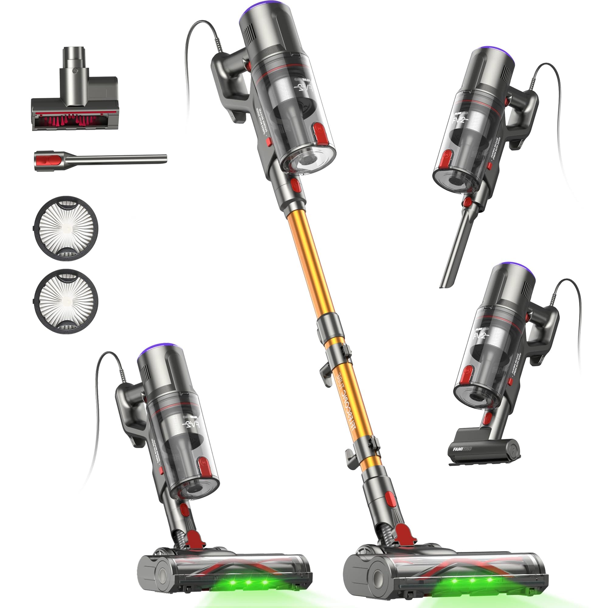 FAMIVAC FV2 Aspirapolvere con Filo, 65Kpa/600W Scopa Elettrica Potente con Spazzola per Materasso, 1,3KG Ultra-Leggero, Cavo 7M, 1,5L, Antigroviglio & Autoportante per Tappeti/Pavimenti/Peli Animali