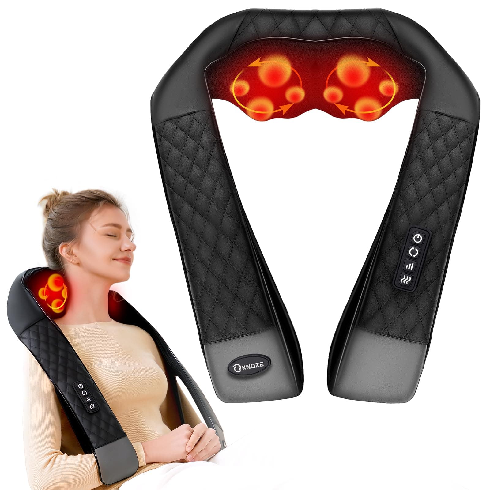 KNQZE® Massaggiatore cervicale, 2026 Shiatsu 4D massaggiatore schiena e collo, Massaggio collo 4D con impastamento del tessuto profondo, Alleviare la fatica, Regalo donna uomo mamma