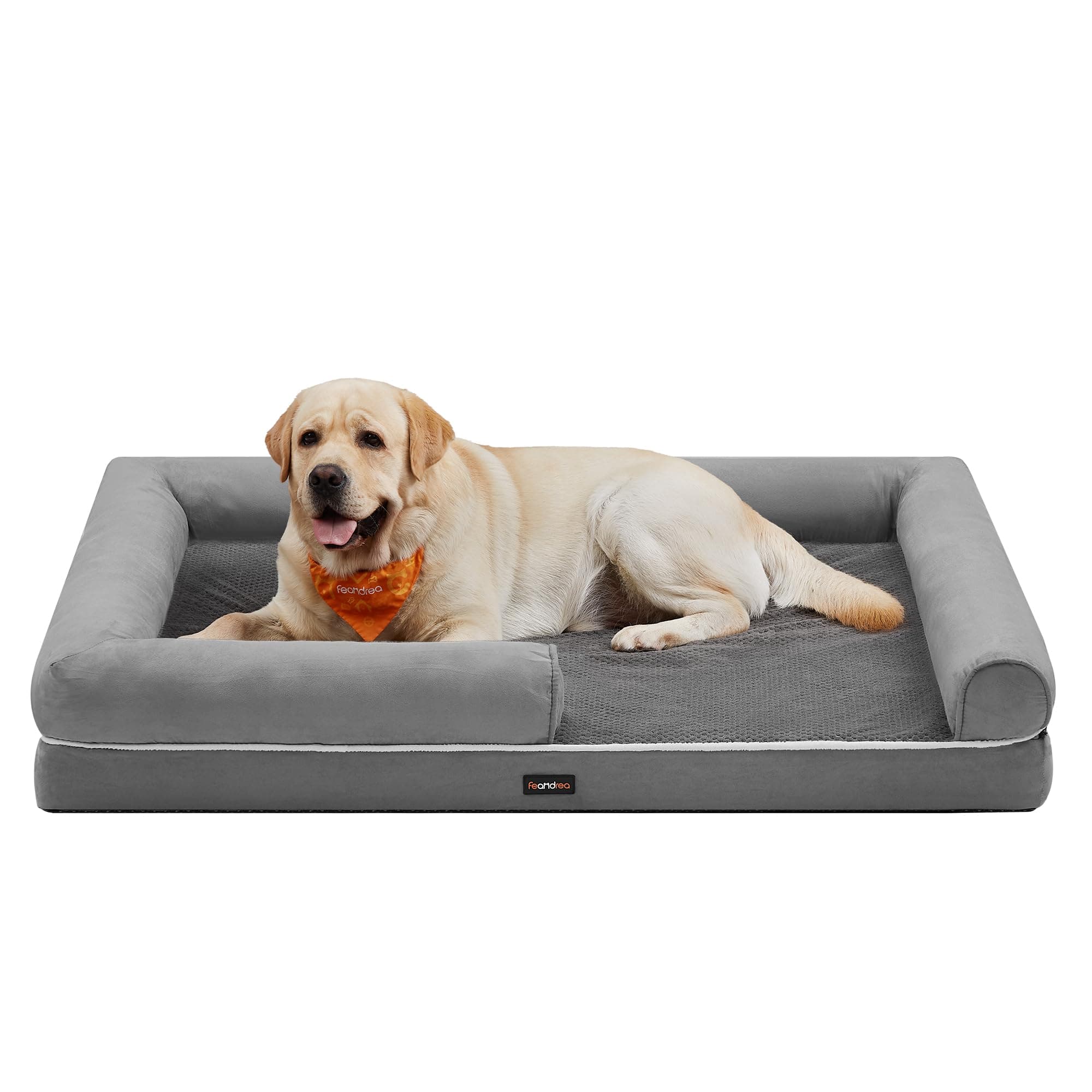 Feandrea Cama Ortopédica para Perros, Sofá, Cama para Mascotas, Acolchado Suave, Bordes Elevados, Funda Extraíble y Lavable, 135 x 107 x 25 cm, Antideslizante, Gris Claro PGW079G02