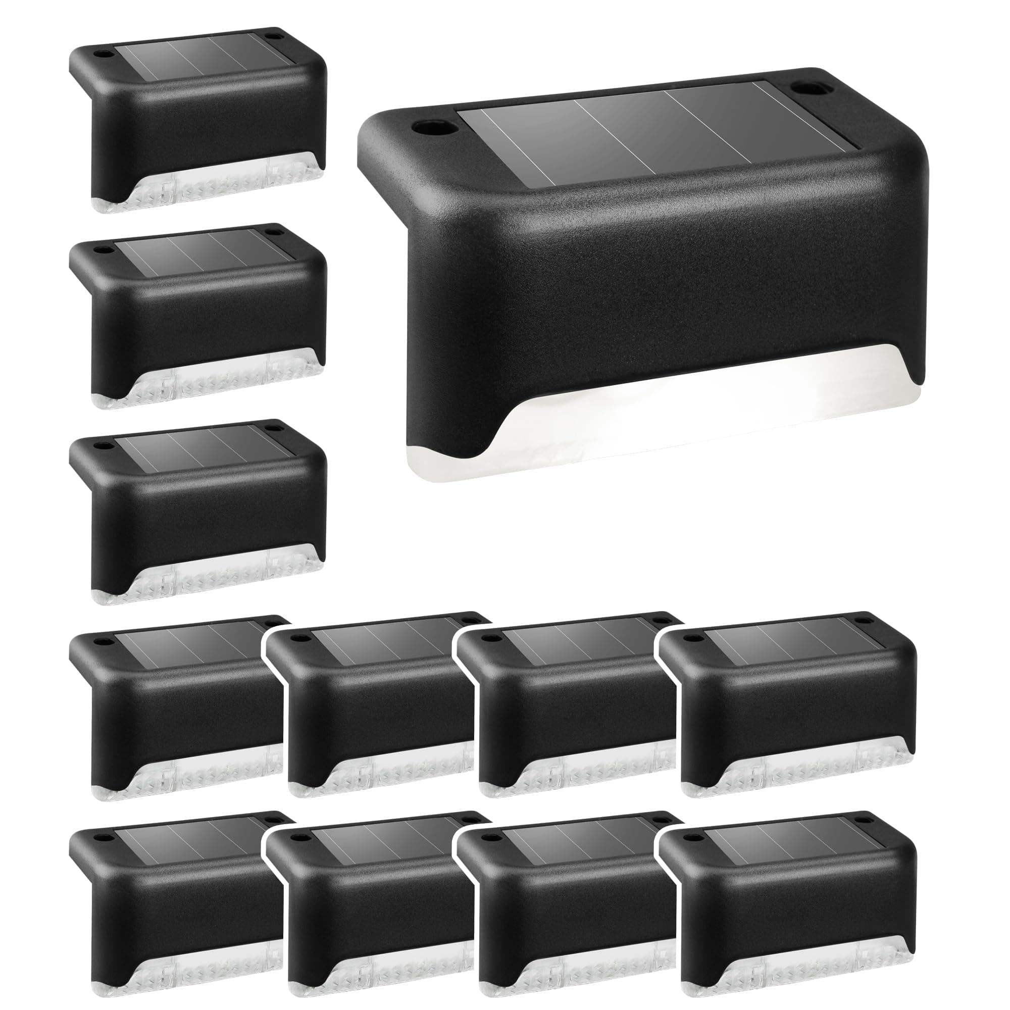 Solpex Juego de 12 luces solares impermeables para vallas, escaleras exteriores, escaleras, vallas, patios, patios y caminos (negro, blanco)