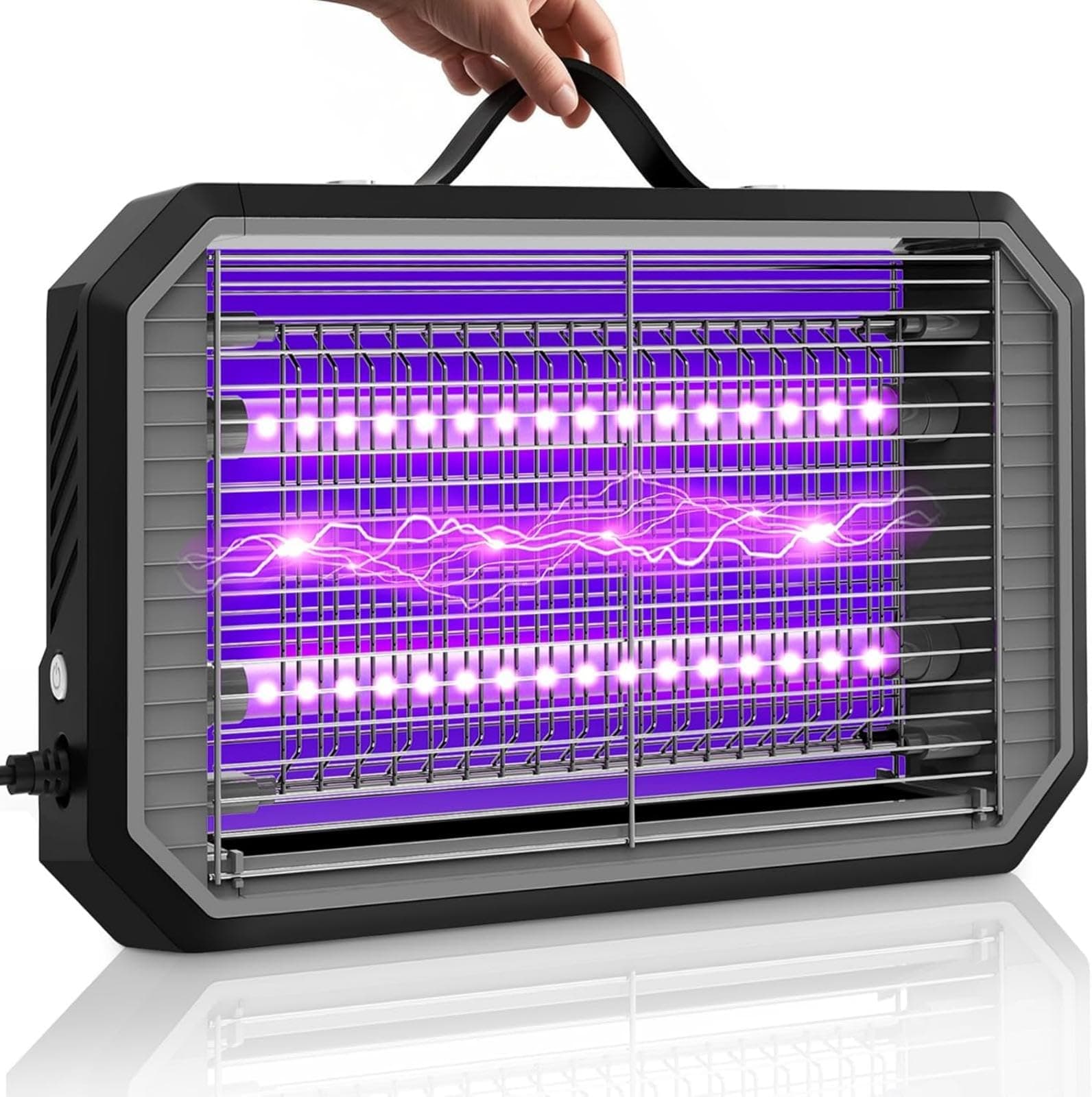 Loowoko Lampara Antimosquitos Interior 4200V, Mata Mosquitos Electrico UV Doble LED,Cable de 1,3 m,Rejilla de Seguridad,Sin químicos, para Interiores & Zonas Exteriores Cubiertas