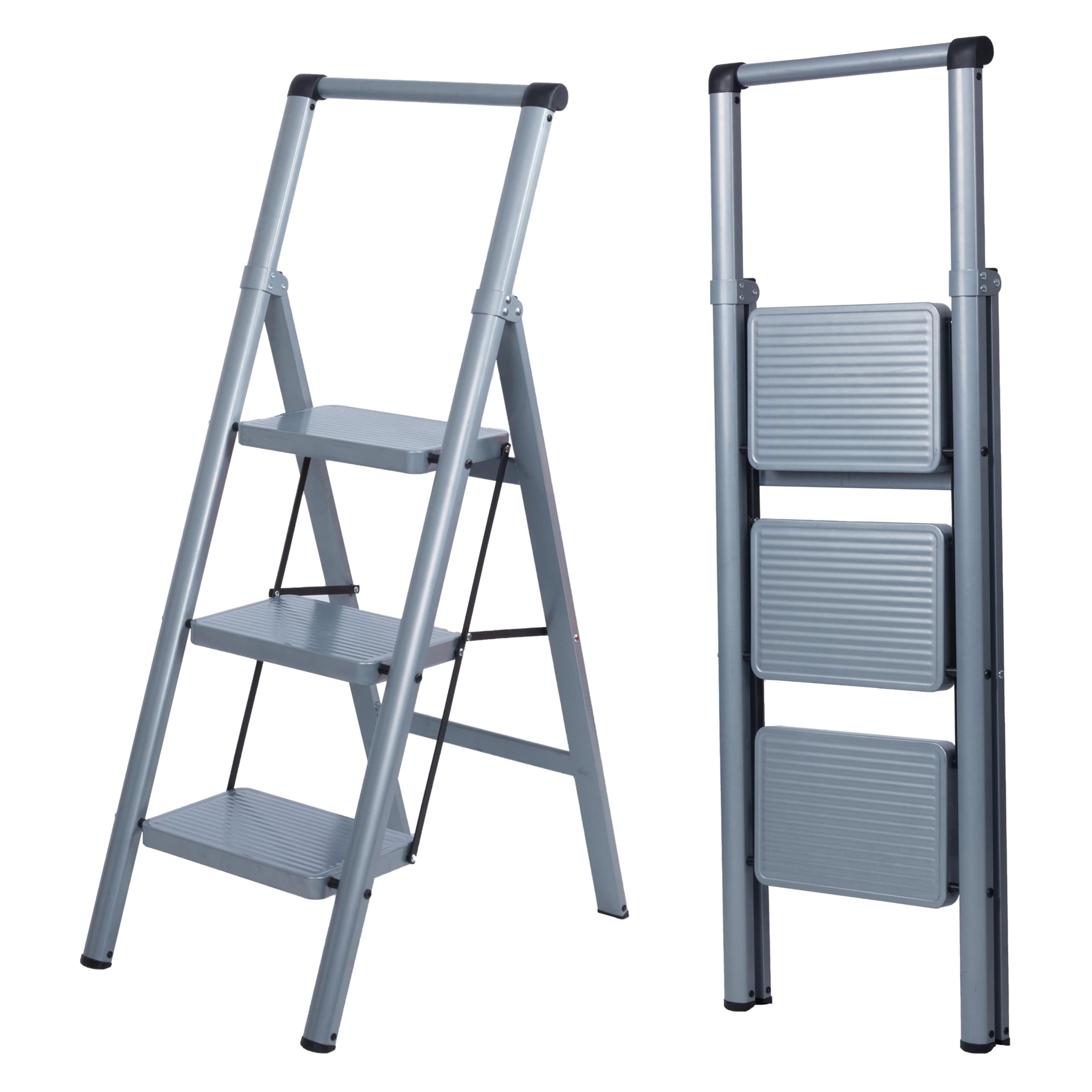 UZIRO Escalera Plegable 3 Peldaños, Liviana y Compacta, Diseño Decorativo, Peldaños Anchos Antideslizantes, Ideal para Uso en Hogar, Cocina y Oficina, Fácil de Guardar y Transportar, Alta Durabilidad