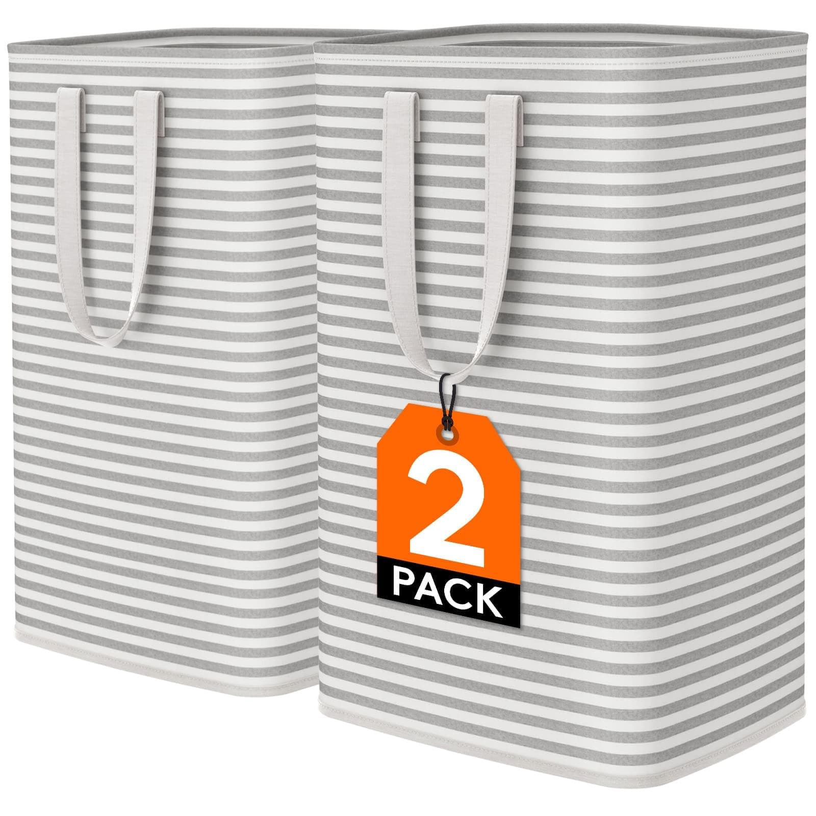 Lifewit Cesto Ropa Sucia, Cesta Ropa Sucia Impermeable con Asas Extendidas, Laundry Basket, Cubo Ropa Sucia Plegable, Bolsa Ropa Sucia para Baño, Dormitorio, Lavadero, 80L, Gris, Paquete de 2
