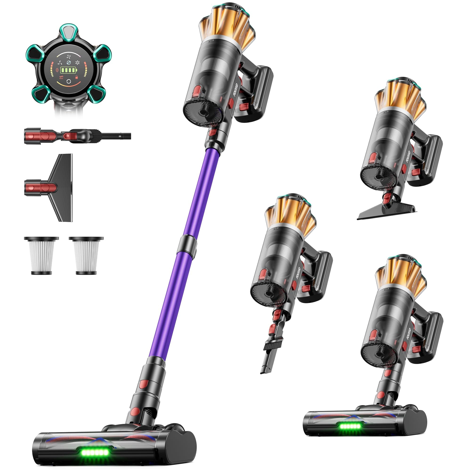FDUXUD Aspiradora sin Cable 55KPa/650W/70Min, Escoba Aspiradora de 1,8L, Aspirador Vertical Anti-Enredo/Pantalla LED/8 Etapas de Filtración para alfombras, Pelo de Mascotas, Suelos Duros y vehículos