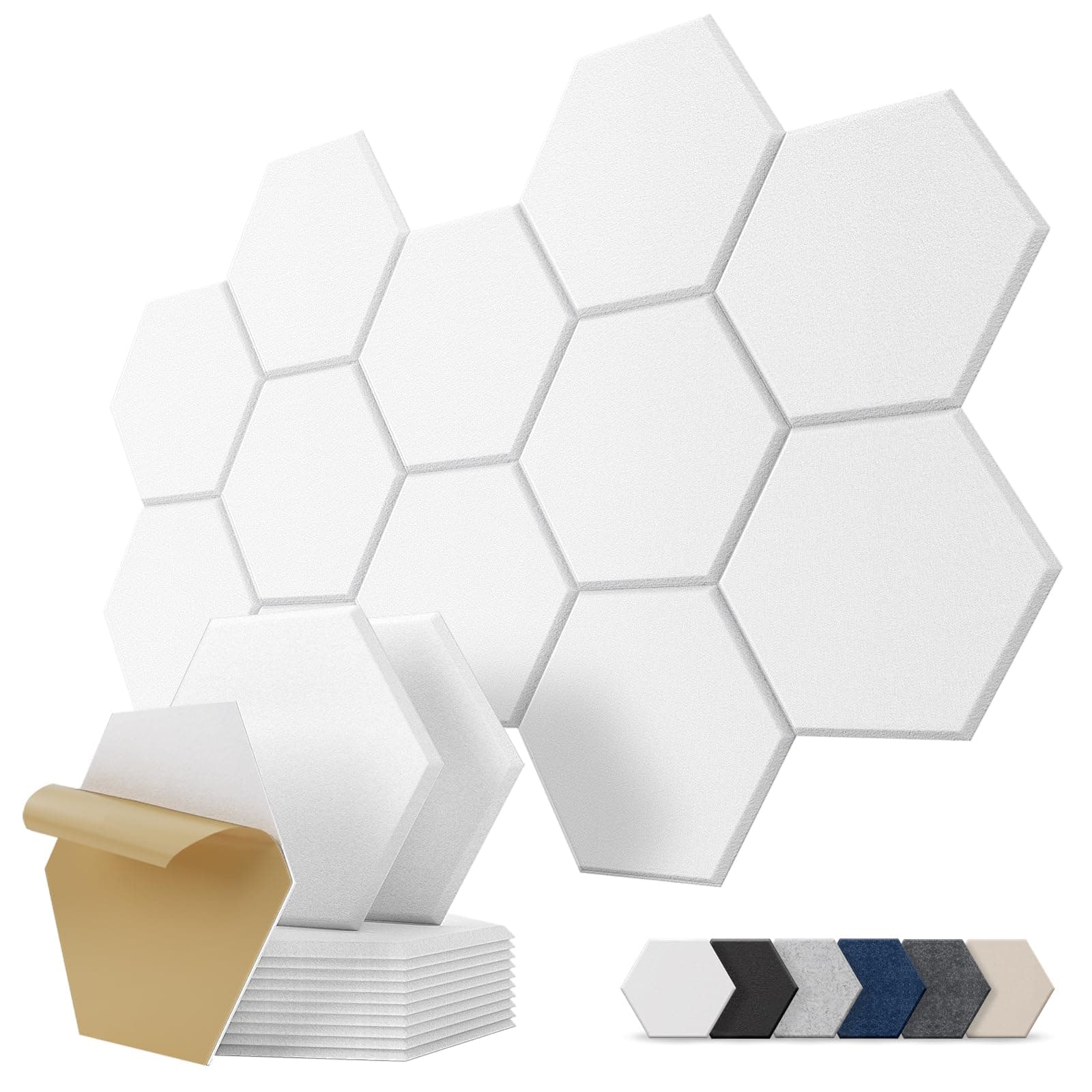 Paneles Acusticos Autoadhesivos, 12 Piezas, Hexagonal Panel Acustico Decorativos, Acoustic Panels para Pared, Techo, Puerta, Home Estudio, Gaming, Living Room, 30 x 26 x 0,9 cm, Blanco