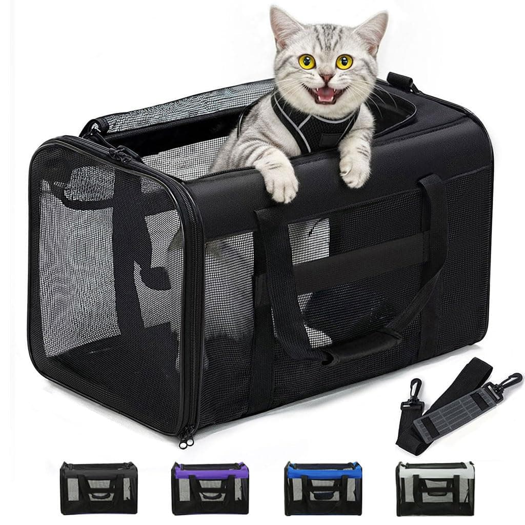 Conlun Sac Transport Chat, Sac Voyage Chat avec Maille sur 4 Côtés, Approuvé par Les Compagnies Aériennes Sac de Transport pour Chien Chats Chiots Jusqu'à 6 Kg, Pliable Caisse Transport Chat-M,Noir