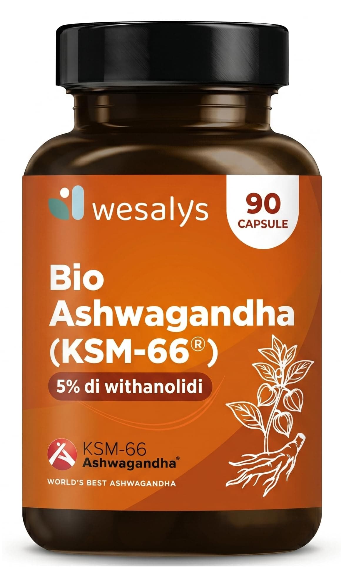 Ashwagandha KSM-66 Bio 3600mg - Alto Dosaggio – | 3 mesi di fornitura – Ashwagandha Bio Certificata ksm66 pura – 90 Capsule Polvere Estratta dalla Withania, Made in Italy