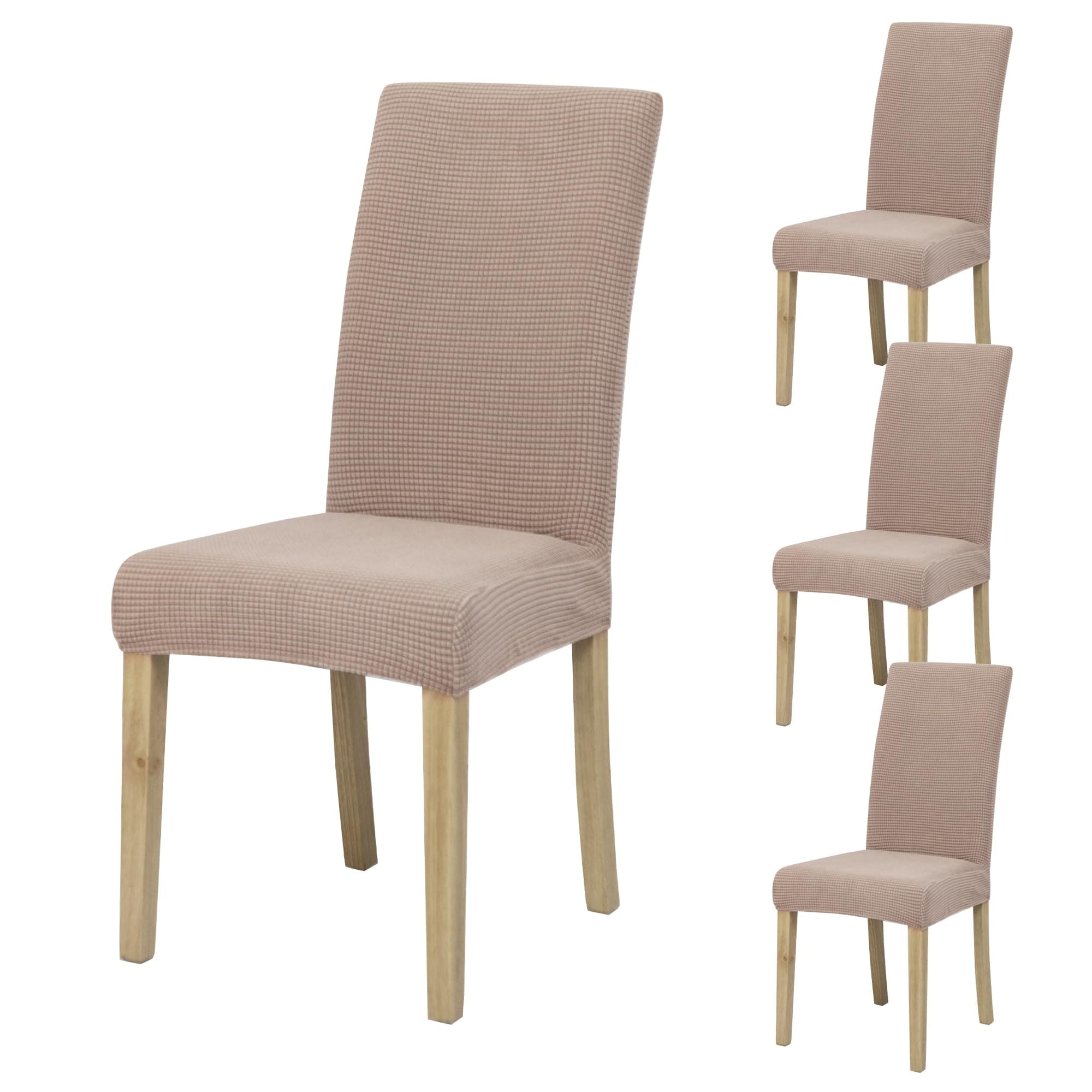 SUKAIKEQA Fundas elásticas universales para sillas (Juego de 4/6/8 Piezas con Respaldo) para salón, Cocina, Oficina, Comedor, Fundas para sillas de Fiesta, Lavables y extraíbles. (4, Kaki)