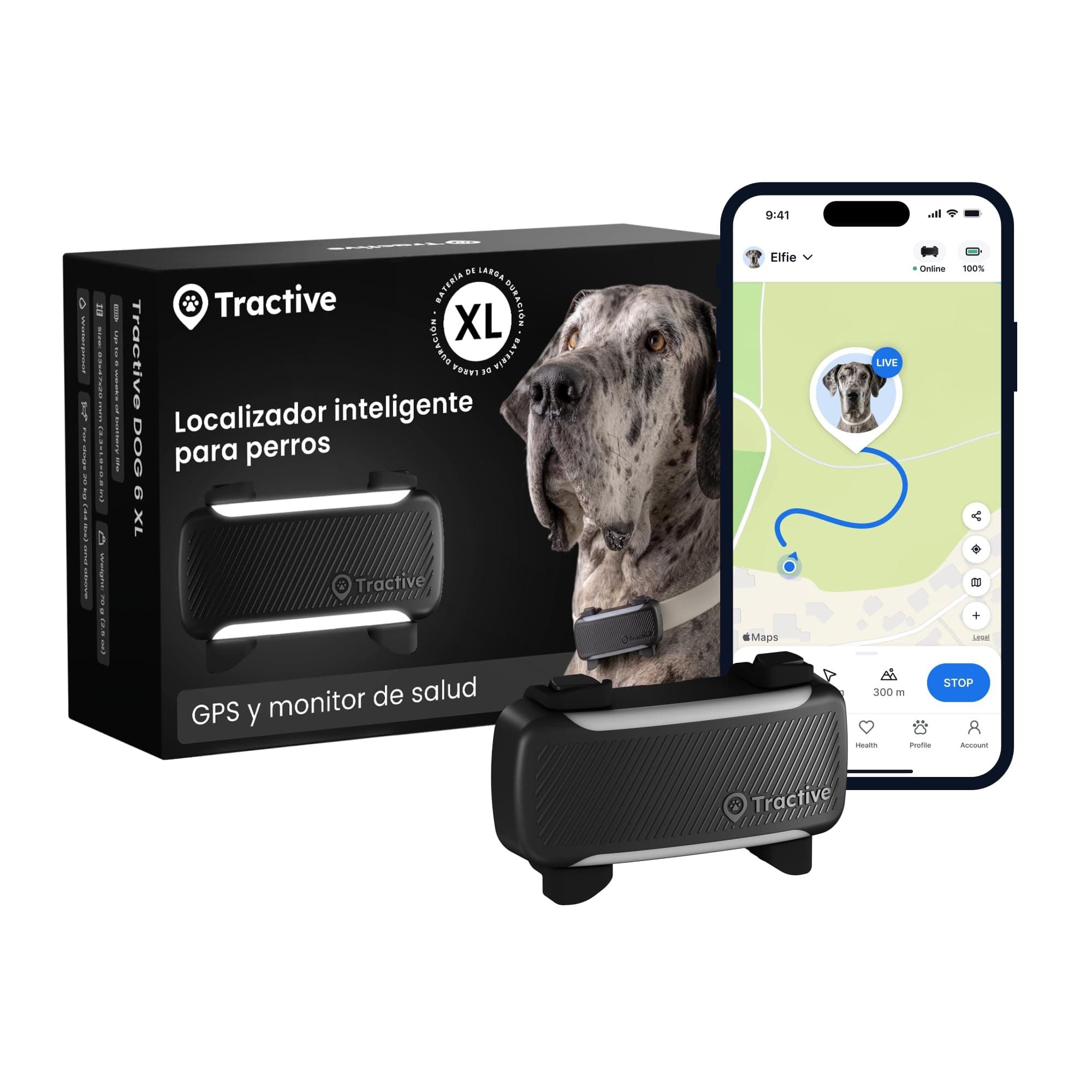 Tractive GPS para Perros Inteligente | Edición 2026 | Localización GPS en Tiempo Real | Alertas antifuga y avisos de Salud | Monitorización de Constantes Vitales | Batería de Larga Duración (Negro)