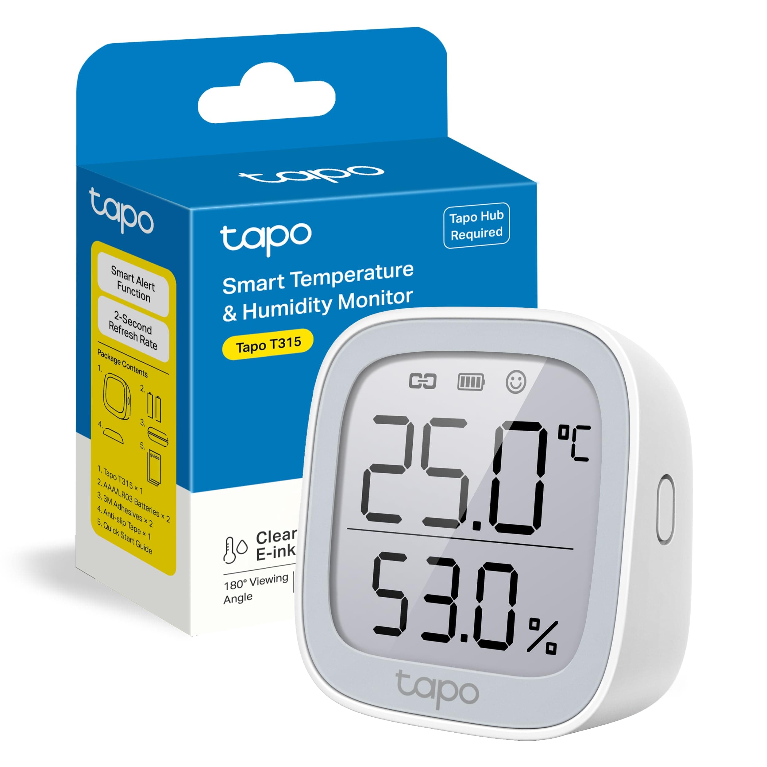 Tapo T315 – Monitor de Temperatura y Humedad, Alta precisión, automatización del hogar, hasta 2 años de duración de la batería, Requiere concentrador