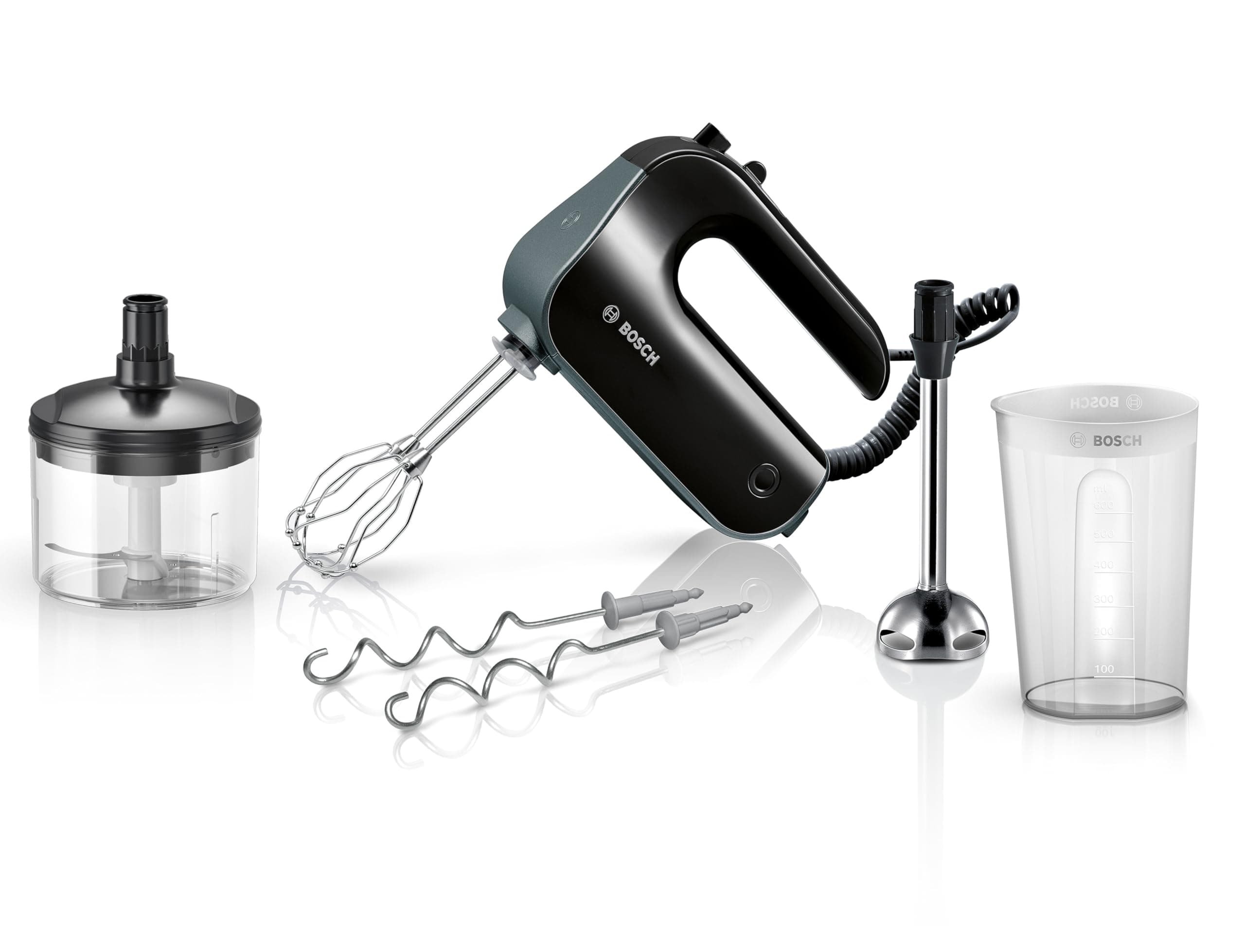 Bosch MFQ4980B Mixeur main, 5 vitesses + turbo, moteur puissant 850 W, fouets à microbilles, poignée soft touch, Noir