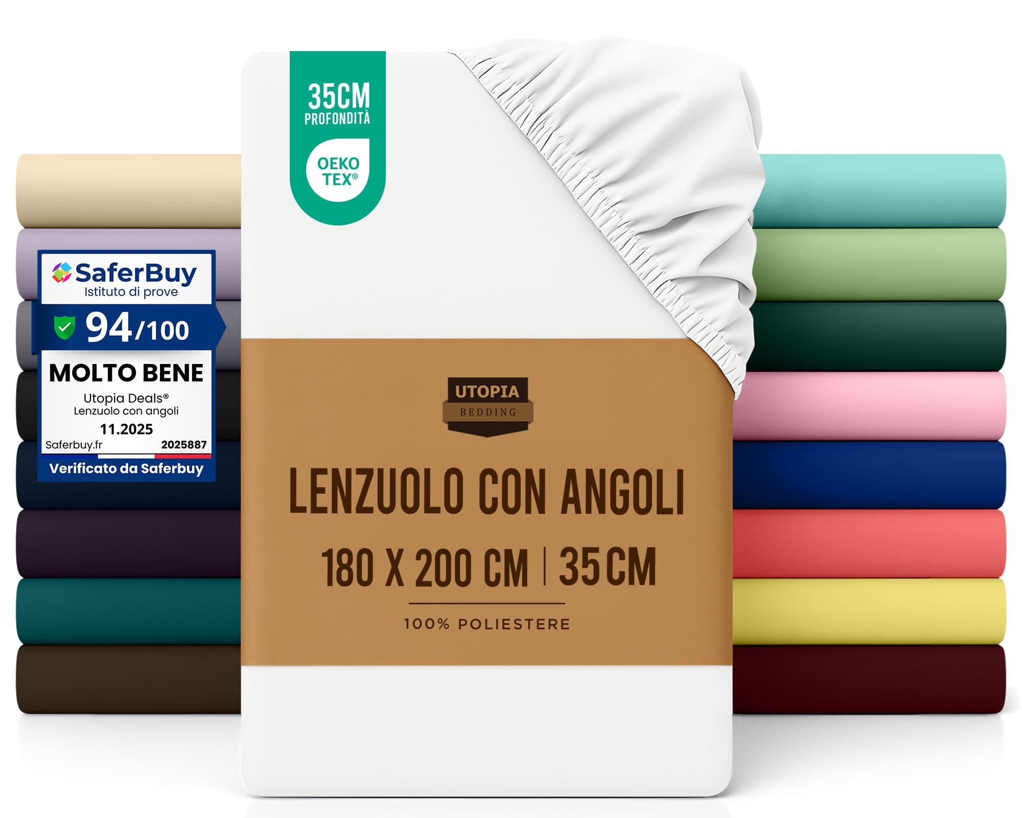 Utopia Bedding Lenzuolo con Angoli Due Piazze Matrimoniale - 180x200cm - Bianco - Microfibra di Poliestere Spazzolato - Lenzuolo Sotto con Angoli Elasticizzato