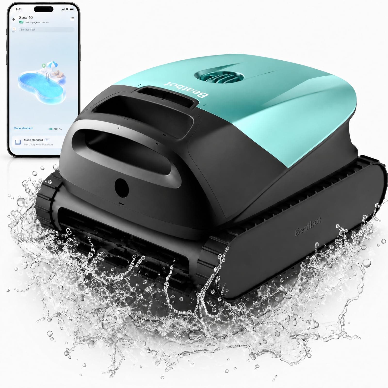 Beatbot Sora 10 Robot Piscine sans Fil, Ultra-Puissant 25700 LPH, Fond/Parois/Ligne d'eau/Plages Immergées, Filtre 5L Spécial Feuilles, Stationnement Intelligent, 300 Min/300m², Vert