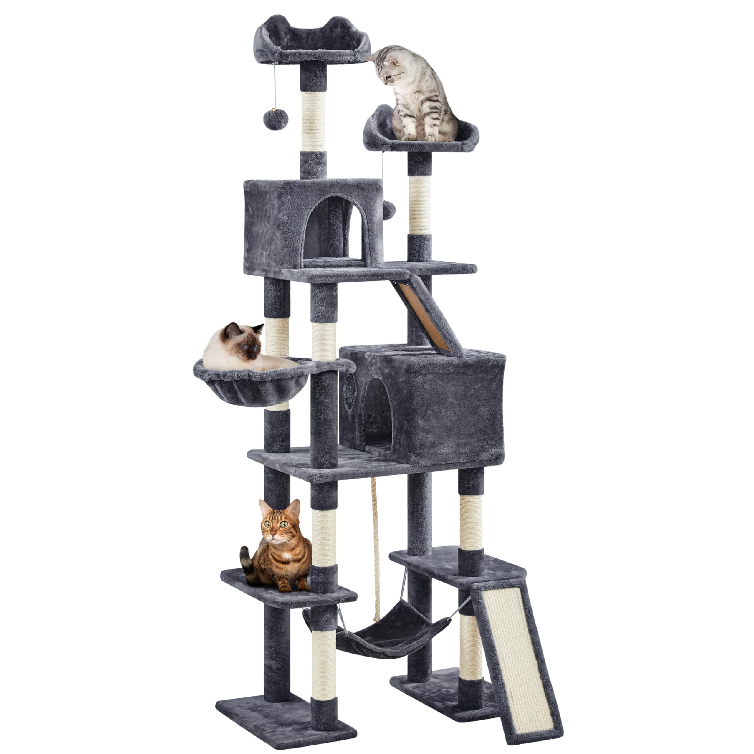 Yaheetech - Árbol para Gatos Gigante, Altura 209 cm, multinivel, con Postes de sisal, árbol para Gatos de Madera, con rascadores, 2 Perchas, diseño Lindo, 2 Grandes nichos, Cesta Hamaca de 2 Bolas