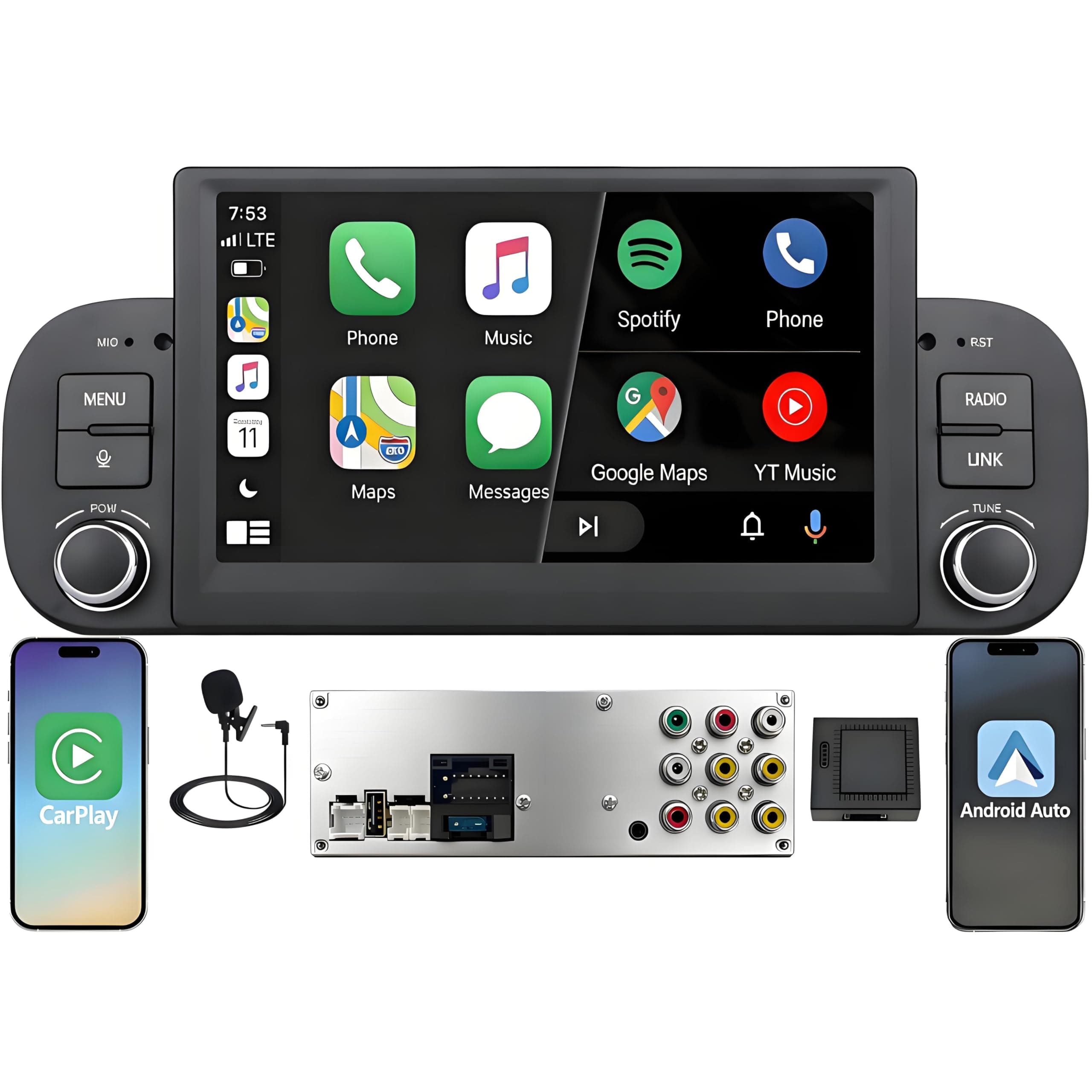 Schermo Autoradio CarPlay wireless per FIAT Panda 2013-2020 1 DIN Bluetooth | Sistema Linux,avvio rapido 2s,Plug&Play,CANBUS,Supporta telecamera posteriore e DAB+,comandi volante,DSP,RDS,USB,Android Auto