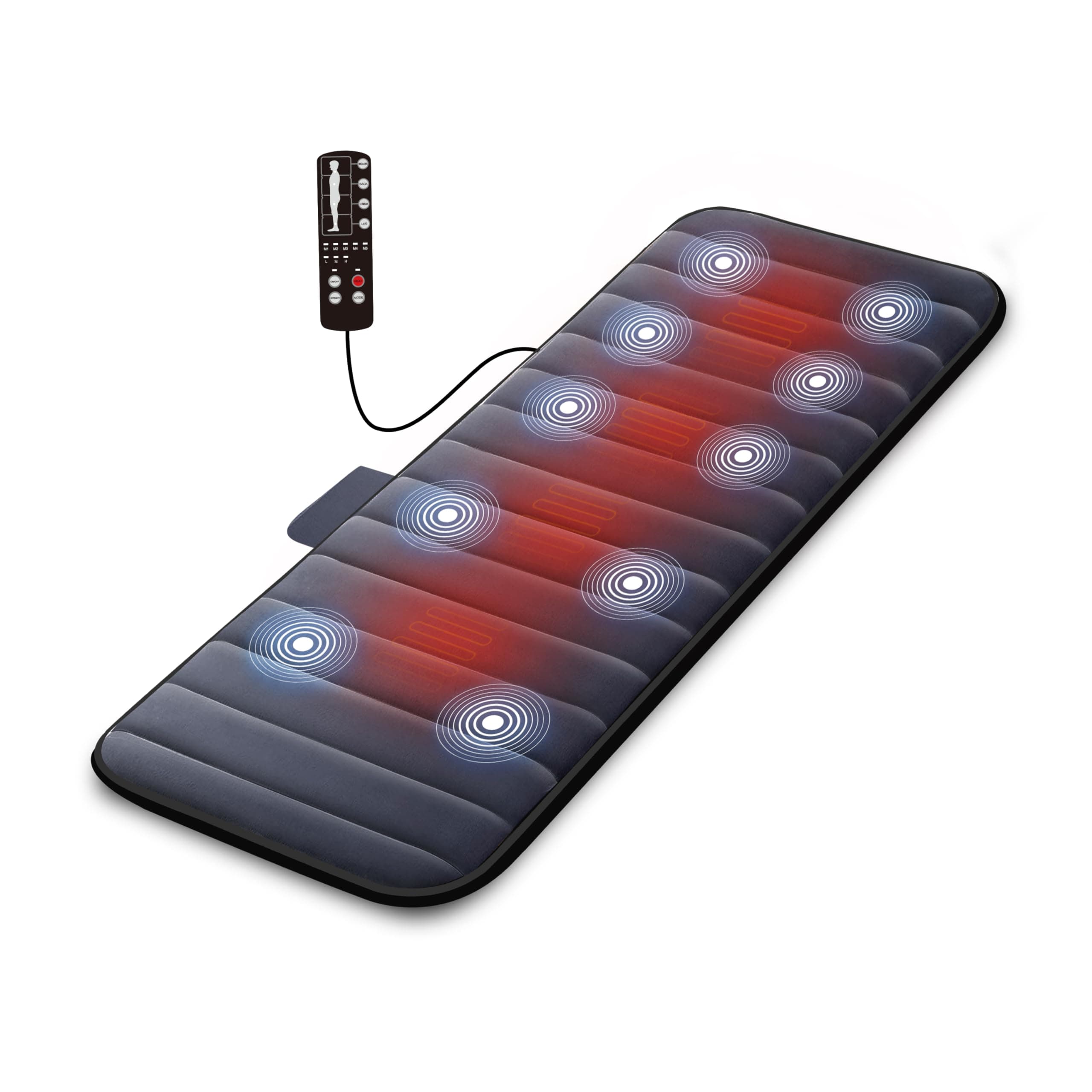 COMFIER Tapis de massage électrique chauffant pour tout le corps, 10 moteurs de vibration, 2 coussins chauffants, 5 modes de massage et 3 niveaux d’intensité, cadeau pour papa et maman