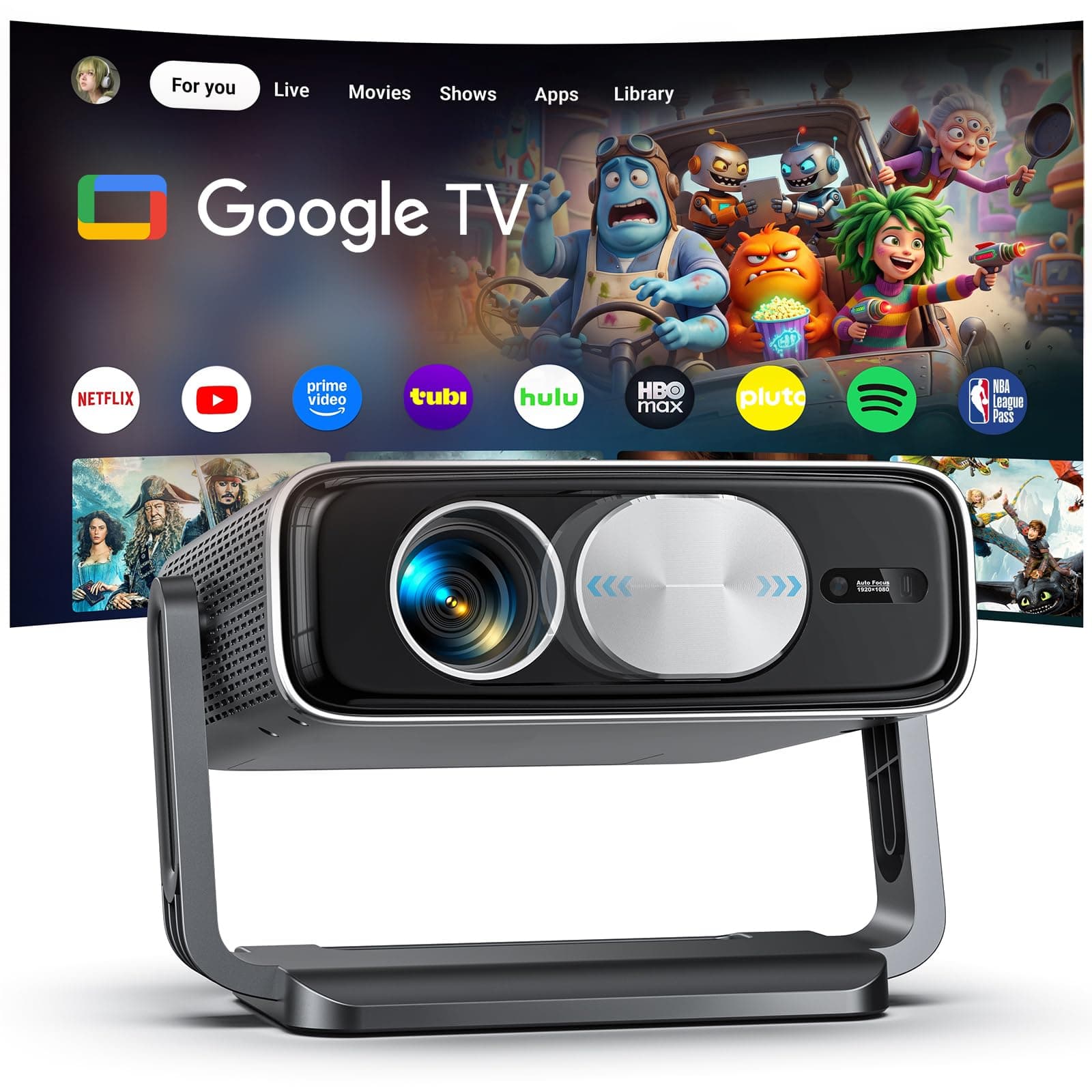 Vidéoprojecteur 4K【3000 ANSI Compatible avec Google TV 】, Projecteur Video Full HD 1080P, Autofocus & Correction, Videoprojecteur avec WiFi6, Bluetooth 5.4, pour Home Cinéma