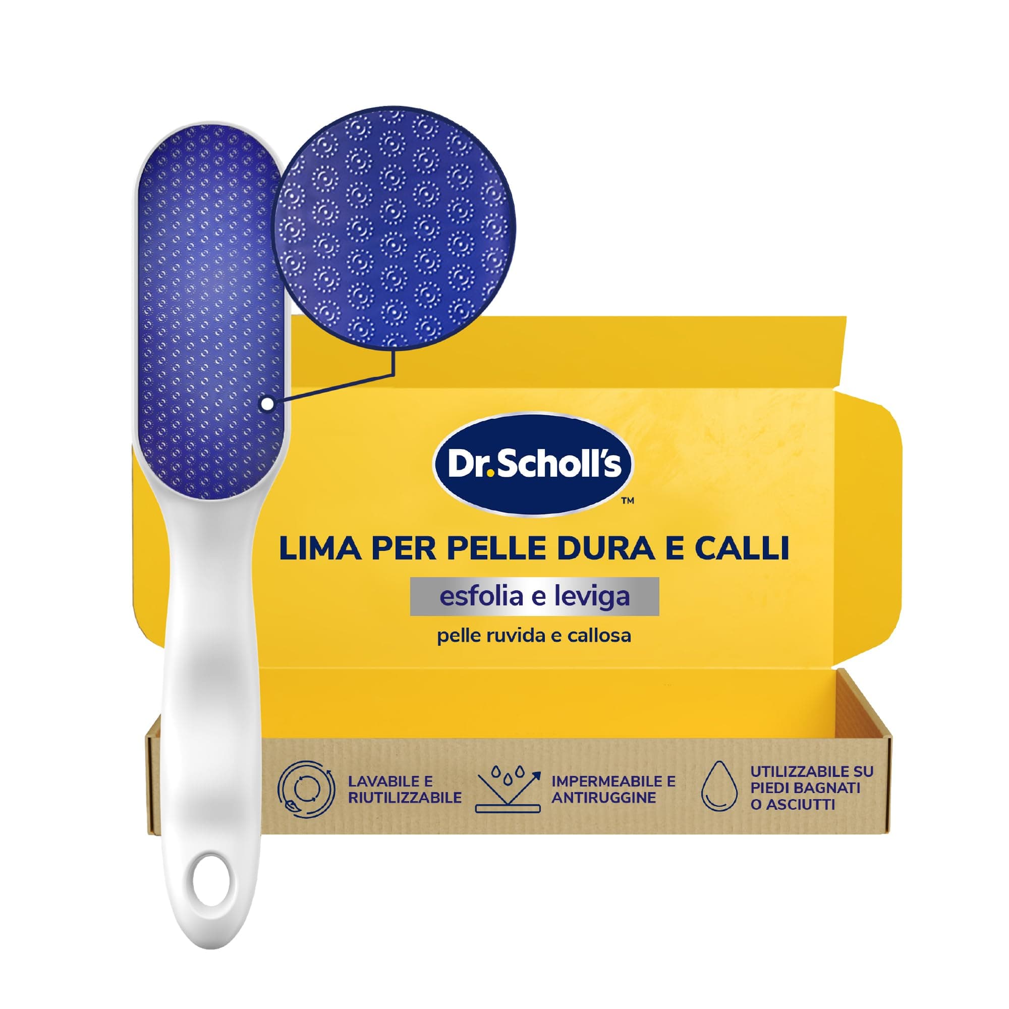Dr. Scholl’s Lima per Piedi in Vetro Nano – Rimuove all'istante la Pelle Secca su Piedi Bagnati o Asciutti, Impermeabile, Antiruggine e Delicata su Calli, Ideale sotto la Doccia con Manico Antiscivolo