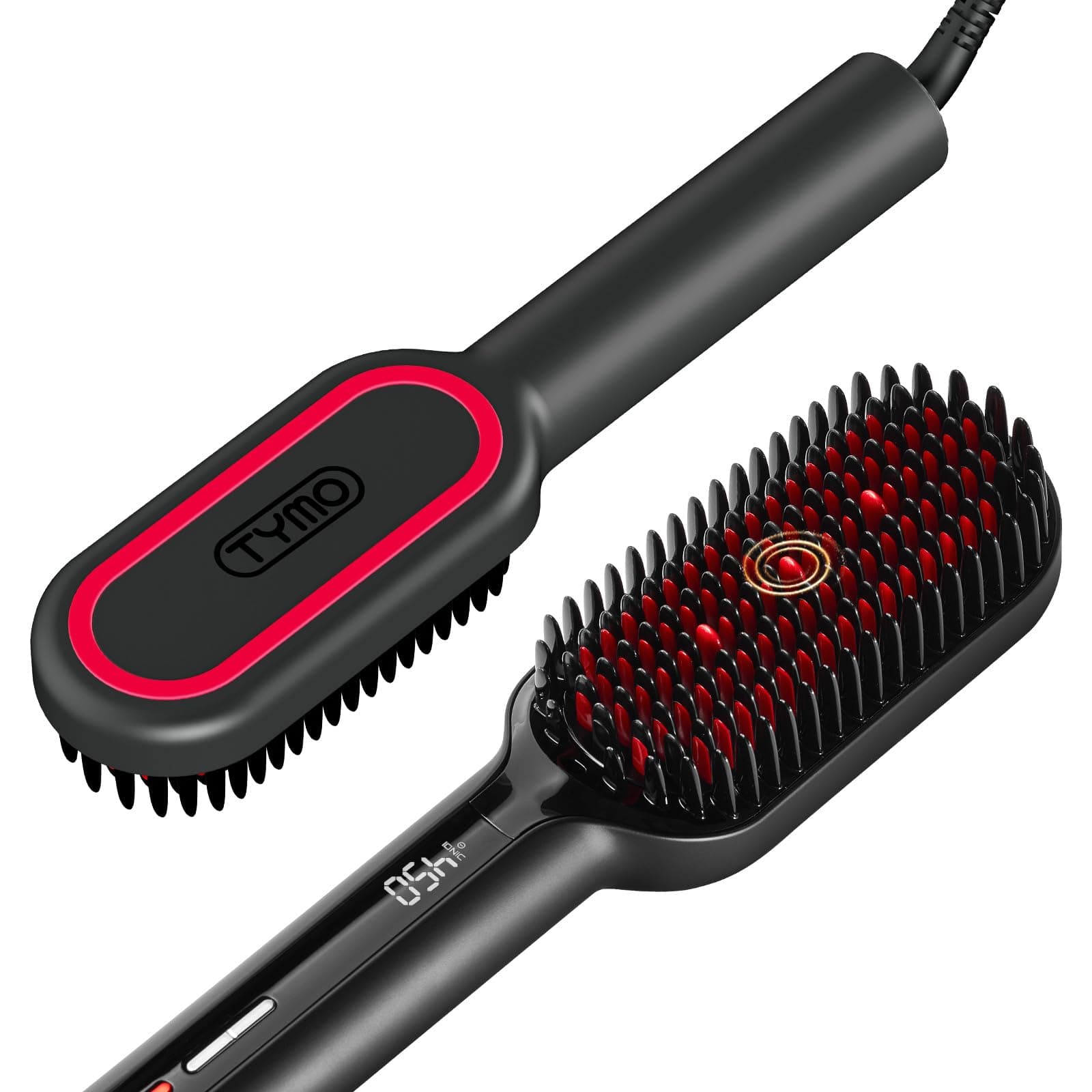 TYMO Ionen Haarglätterbürste - TYMO IONIC Plus Haarglättungsbürste, Professionelles Glättbürste,16 Temperaturen, 80-230℃, LCD-Display, Dual-Voltage, Anti-Verbrühungs, Glätteisen