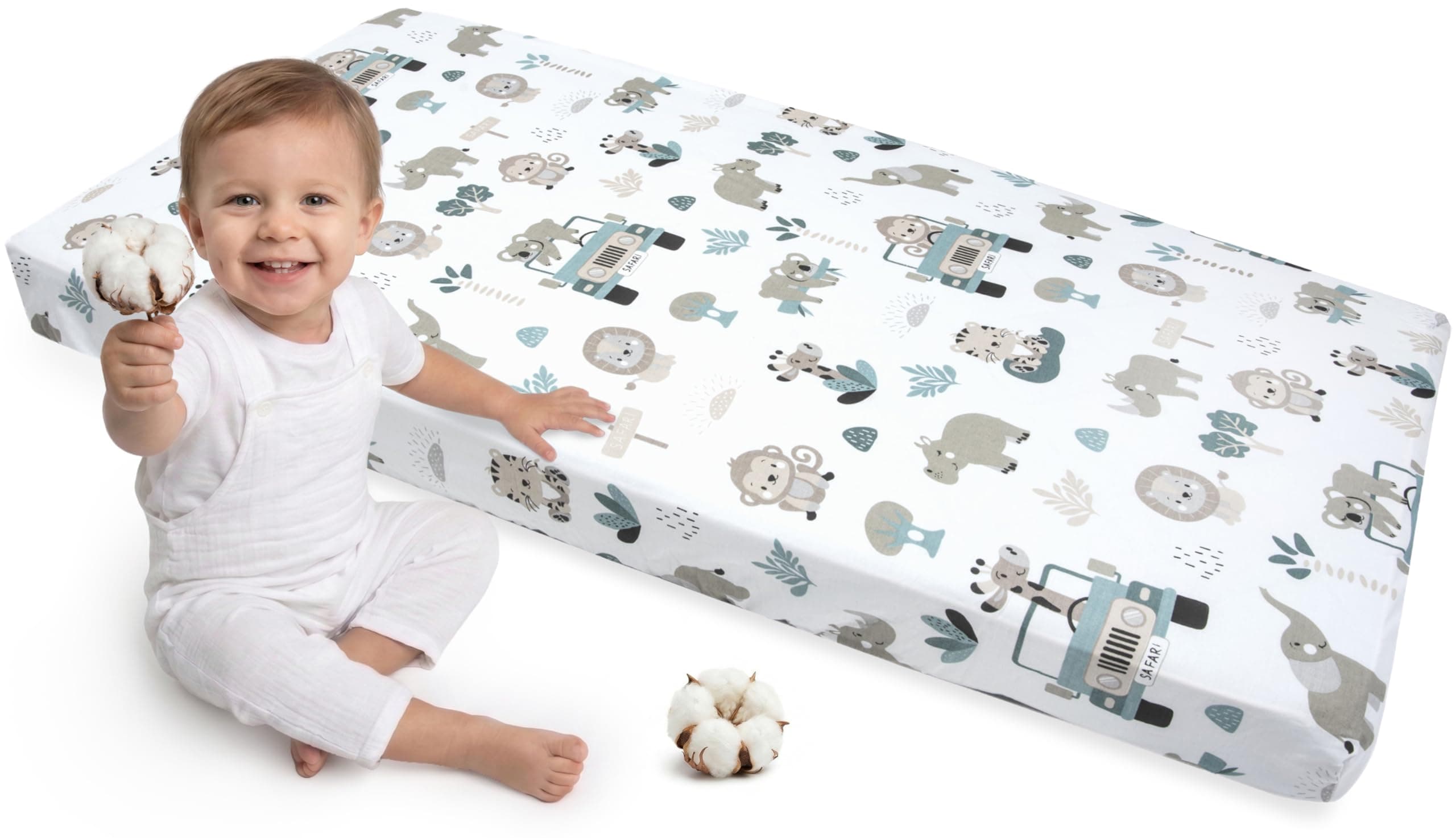Medi Partners Lenzuola Lettino Neonato 60x120-100% Cotone Lenzuolo con Angoli Culla Coprimaterasso fitted Materassino Sheet Letto Bambino Lenzuolino (Zoo Di Menta)