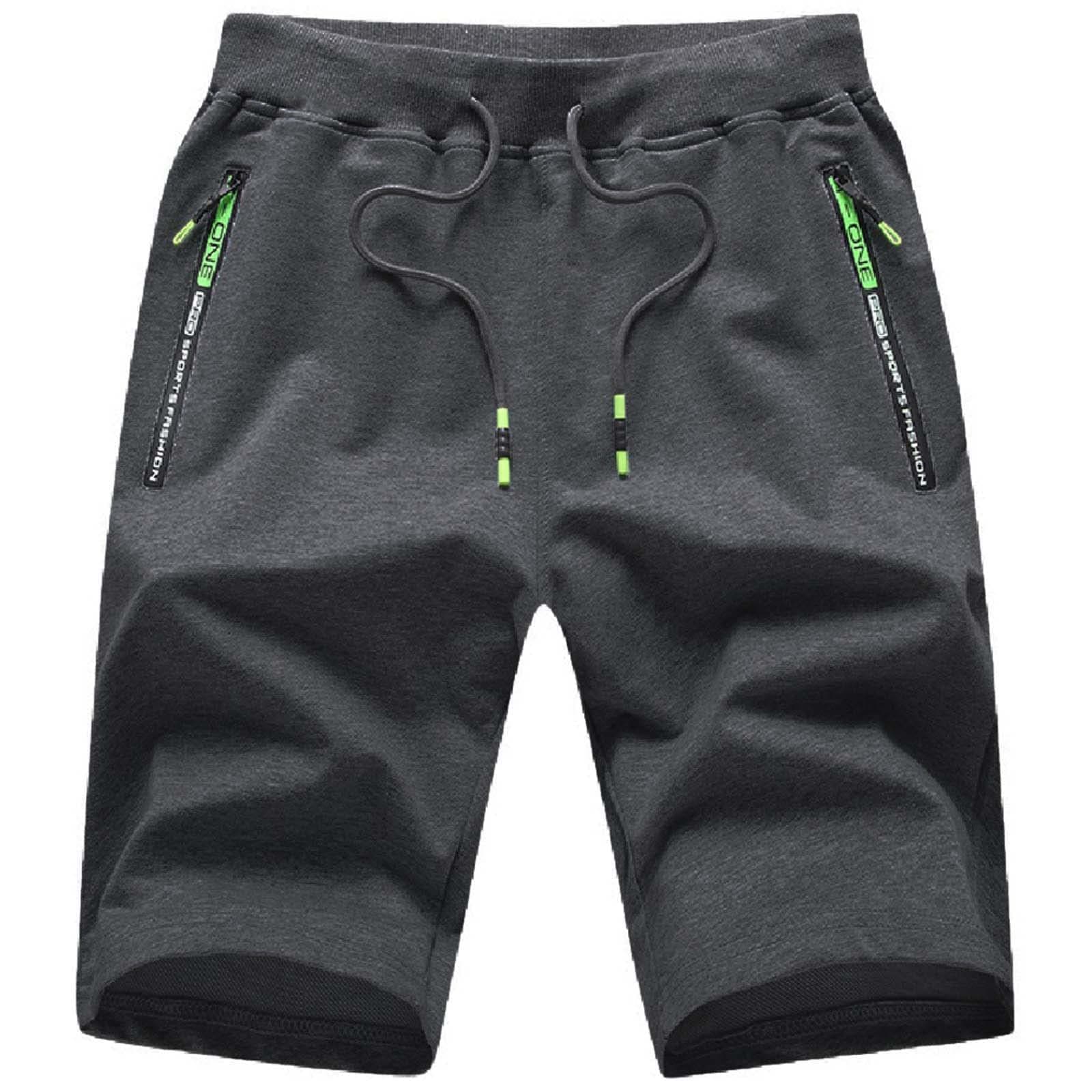 JustSun Short Homme Sport Running Jogging Coton Léger avec Poches Zippées