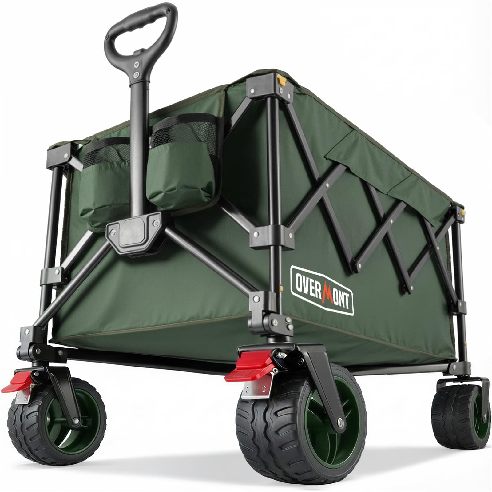 Overmont Carro Plegable para Festivales, Capacidad de 150 kg, para Camping, Playa, jardín, Picnic, Compras, Carrito Resistente con Mango Ajustable, Ruedas y Freno Todo Terreno