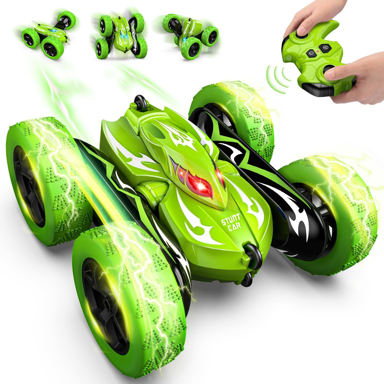 Dreamlandia Coche Teledirigido Niños 3 4 5 6 7 8 Años, Camiones Juguetes niños 3-12 Años, 2,4Ghz, 360° Rotación con Luces, Type-C Batería Recargable, Coches para Niños Regalo Navidad Halloween