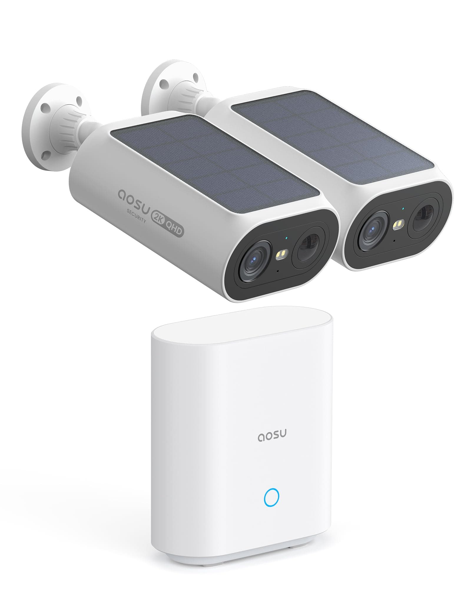 aosu 2K Caméra Surveillance Extérieure sans Fil, Base+ 2 Cam, sans Abonnement, 3MP WiFi Solaire Caméra Exterieur à Batterie, Panneau Solaire Intégré, Vision Nocturne Couleur,Détecteur de Mouvement