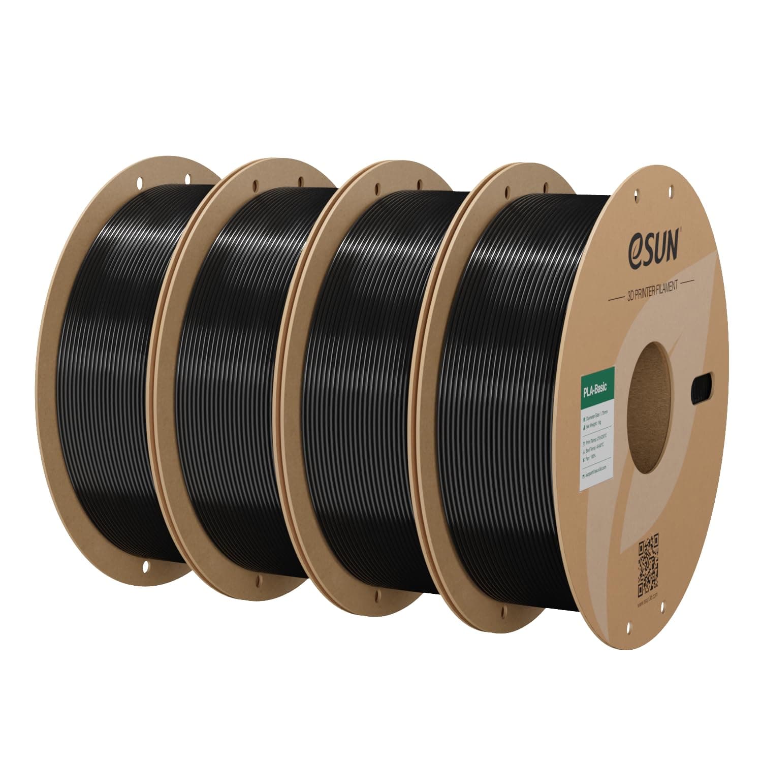eSUN Filamento PLA 1,75 mm, filamento di Basic PLA per stampante 3D Precisione dimensionale +/- 0,03 mm, 1 kg per bobina, 4 bobine di filamento 3D per stampa 3D, Nero