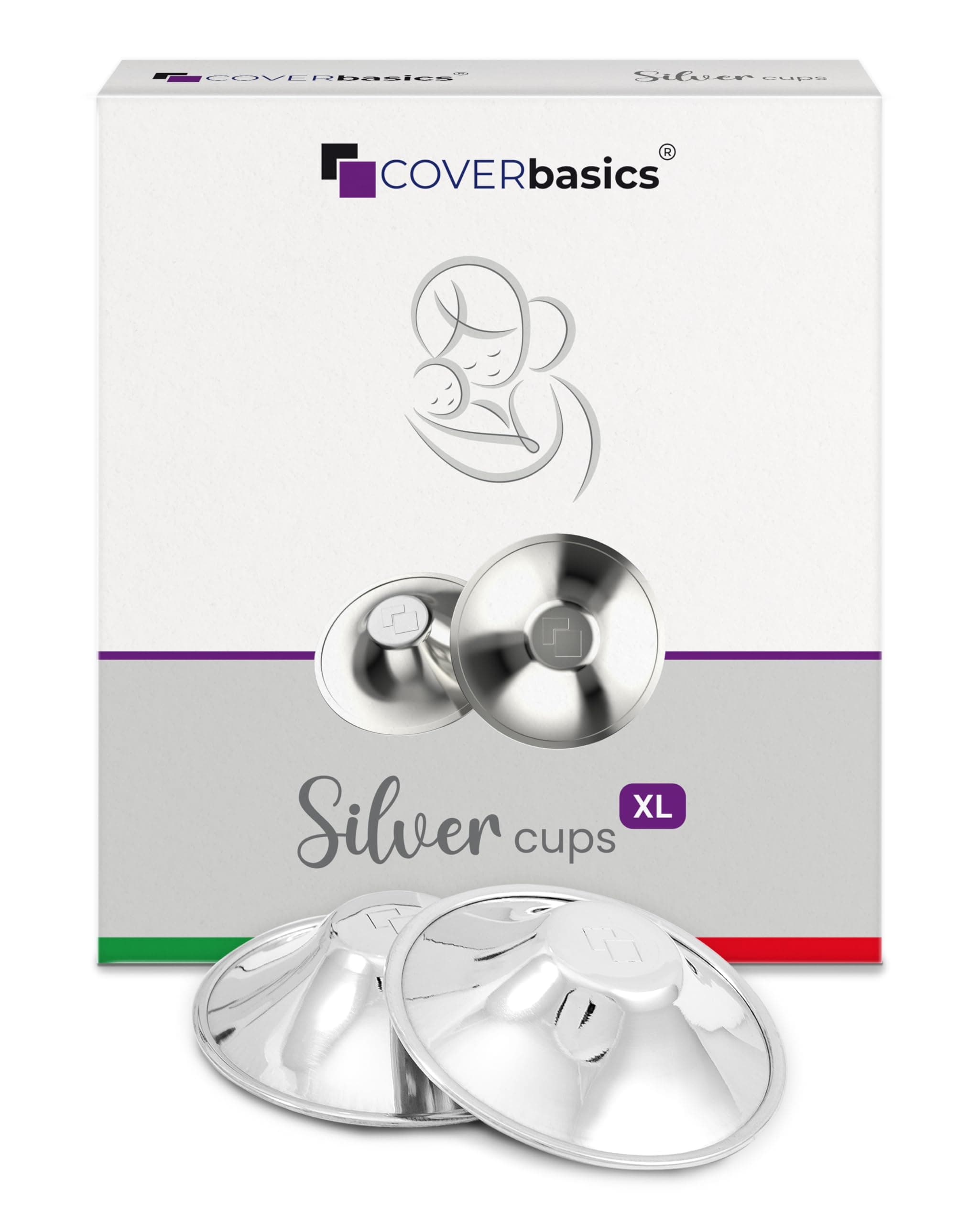 COVERbasics Coupelle Argent Allaitement (SilverCups) Coque d’Allaitement en Argent pour Protection des Mamelons - Dispositif Médical testé dermatologiquement (XL)