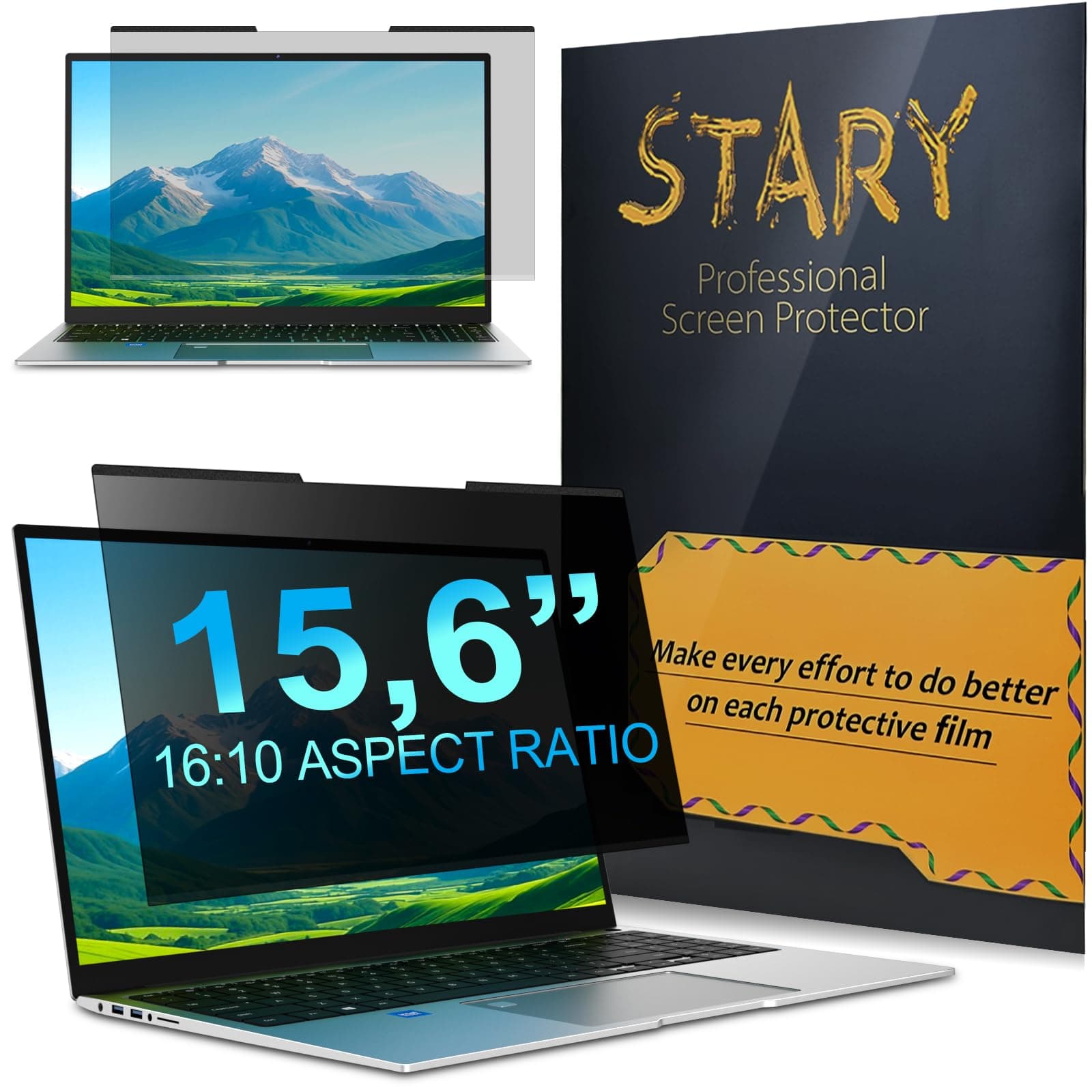 STARY Magnetischer Sichtschutzfolie Laptop 15,6 Zoll 16:10 abnehmbar | Blaulicht Blendschutz Sichtschutzfilter,15,6" Blickschutzfolie Displayschutz für Lenovo HP Dell Acer Samsung Asus